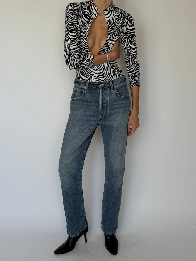 Vintage Zebra Print Zip-Up Cardigan 6629