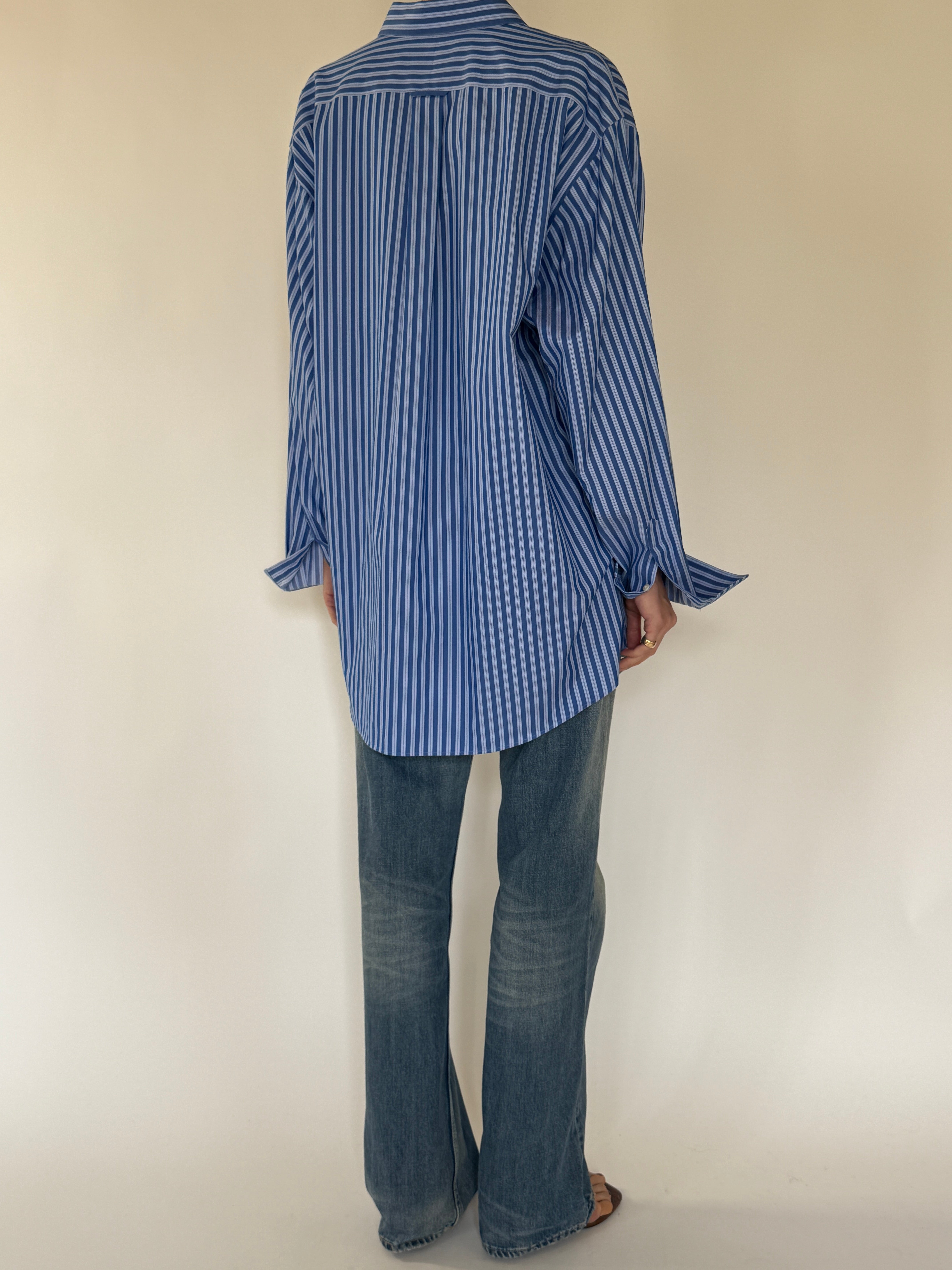 Vintage oversized blue striped button up shirt back view