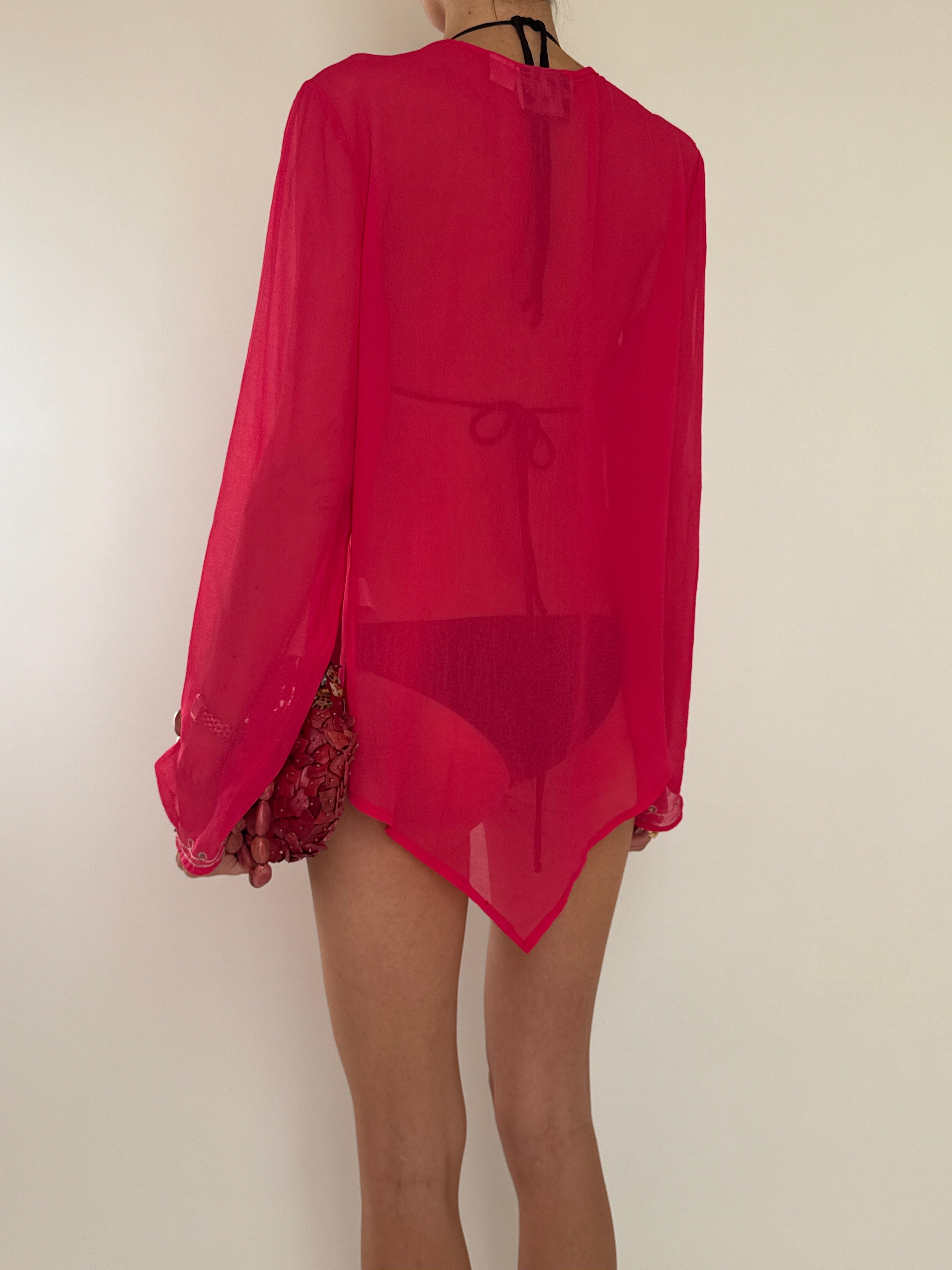 Vintage sheer embroidered cover-up pink back view
