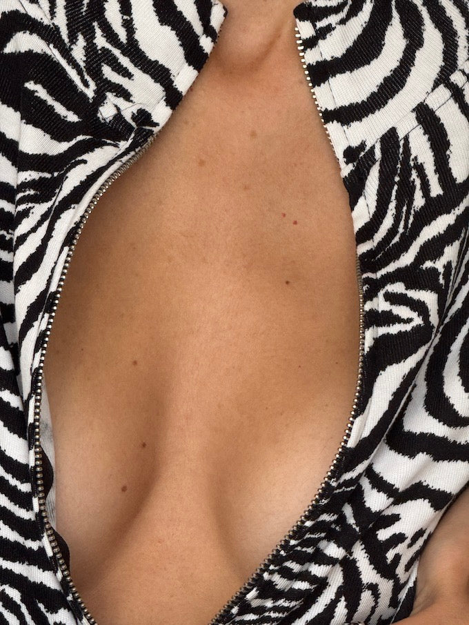 Vintage Zebra Print Zip-Up Cardigan 6629