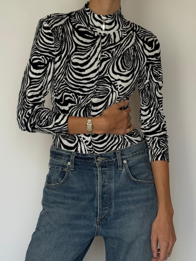 Vintage Zebra Print Zip-Up Cardigan 6629