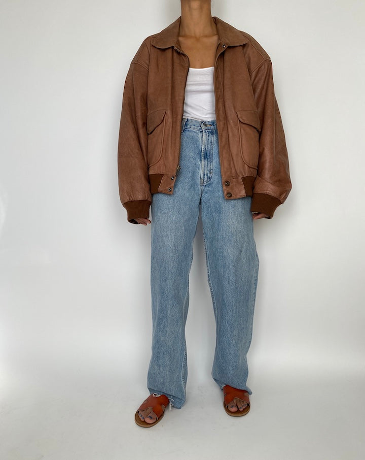 VINTAGE BROWN OVERSIZED LEATHER JACKET 2845