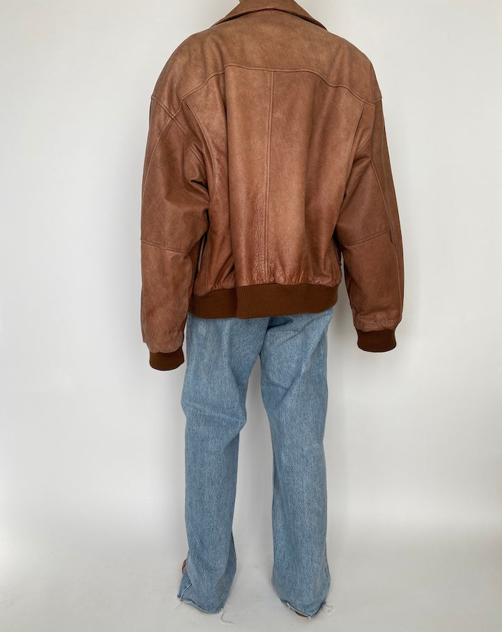 VINTAGE BROWN OVERSIZED LEATHER JACKET 2845