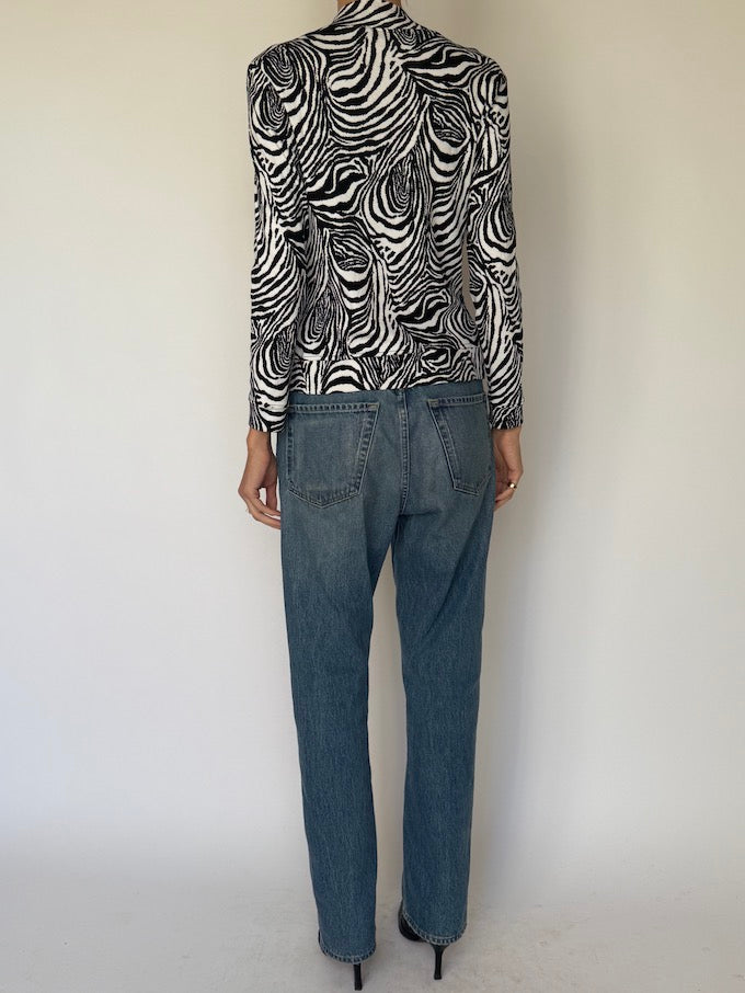 Vintage Zebra Print Zip-Up Cardigan 6629