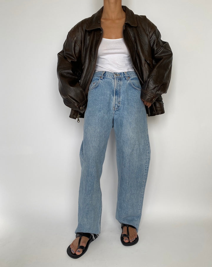 VINTAGE OVERSIZED BROWN BOXY LEATHER JACKET 2846