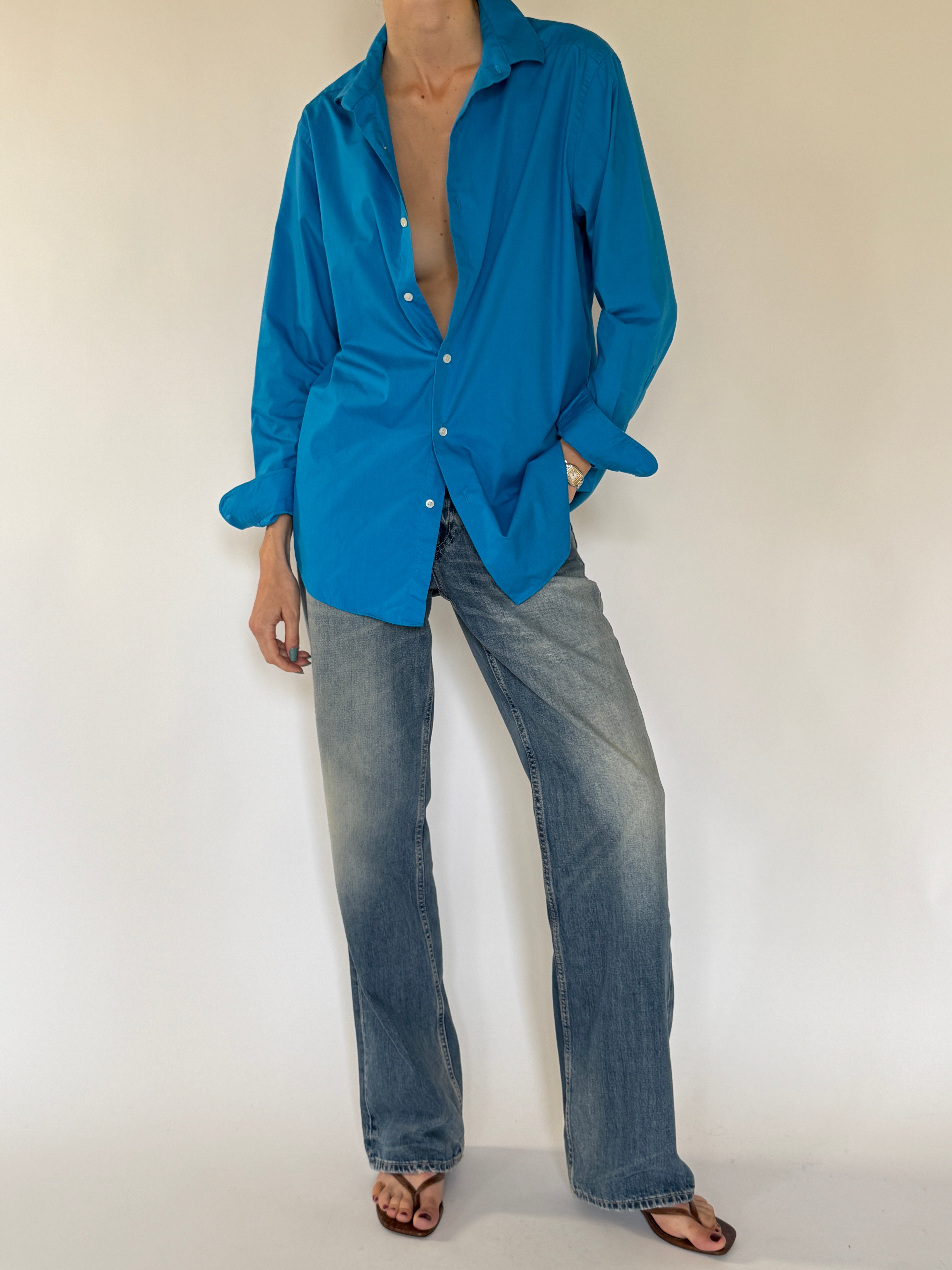Vintage oversized blue shirt sleeve and cuff detail