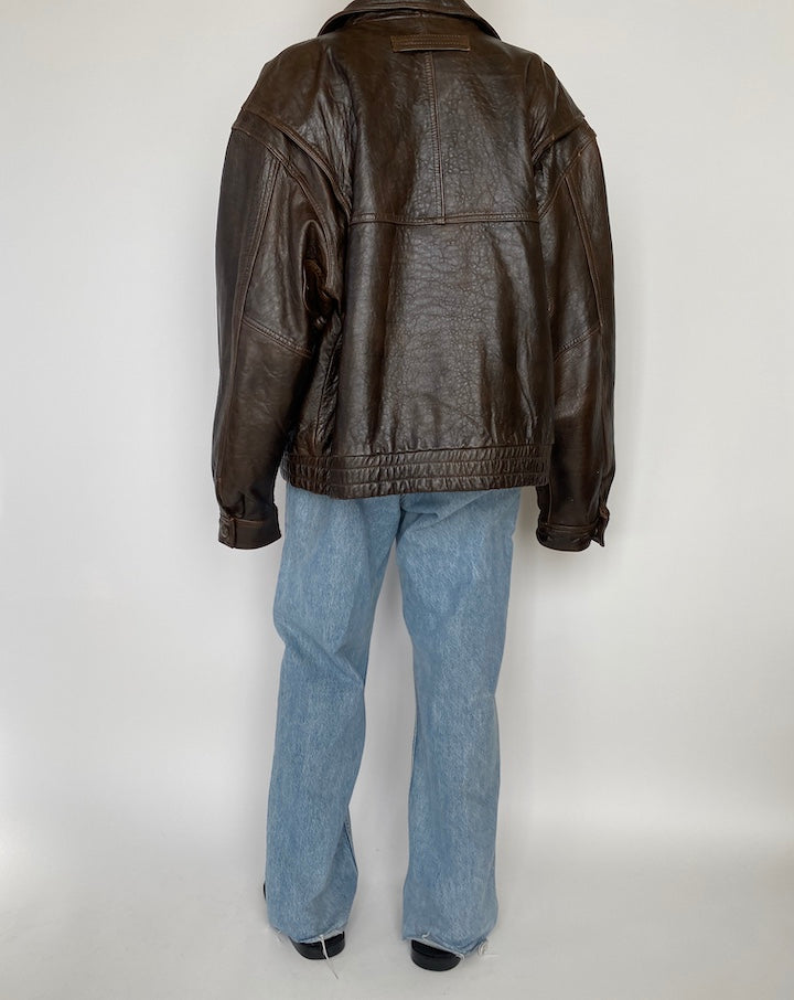 VINTAGE OVERSIZED BROWN BOXY LEATHER JACKET 2846