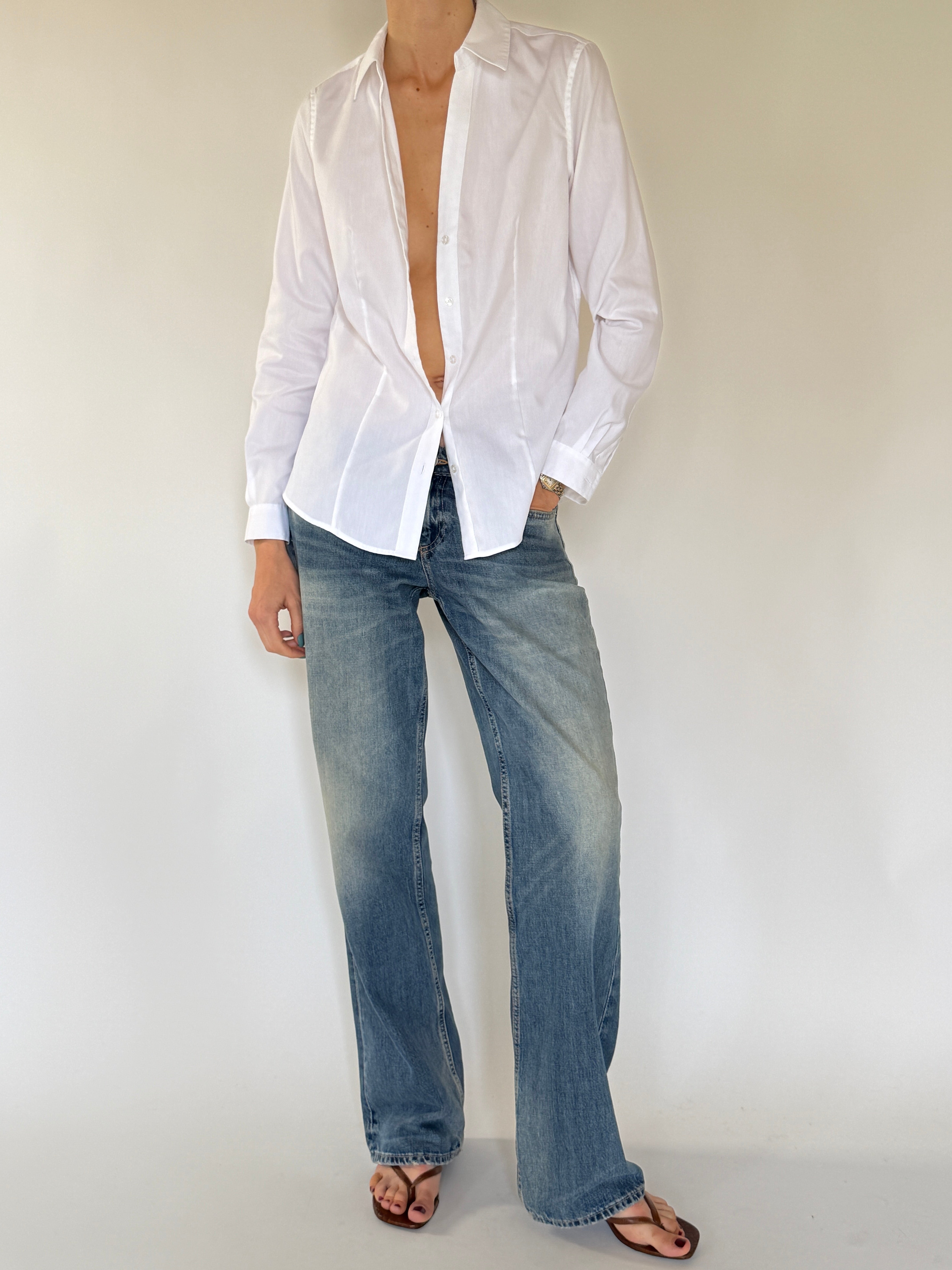 Vintage white cotton button-up shirt front view