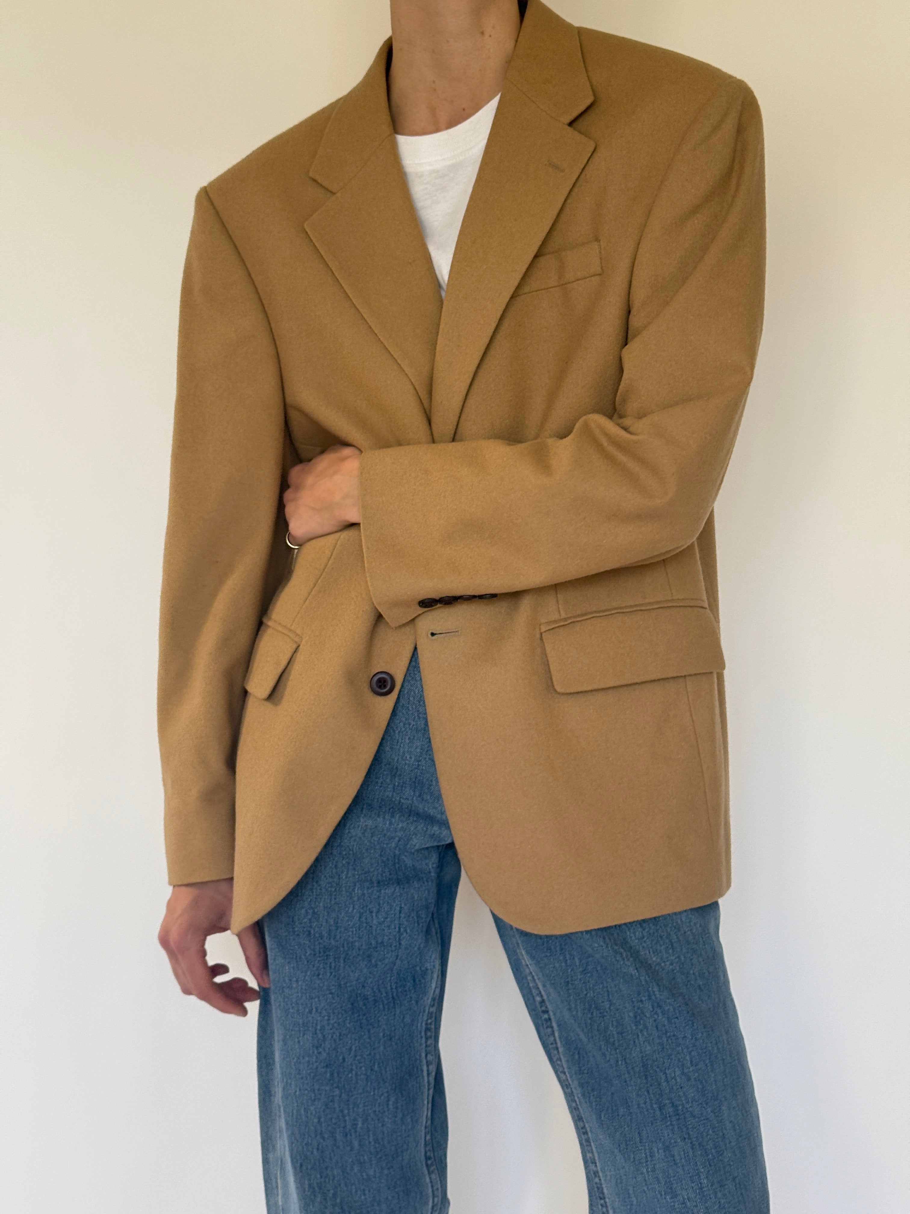Vintage Oscar de la Renta camel blazer button detail