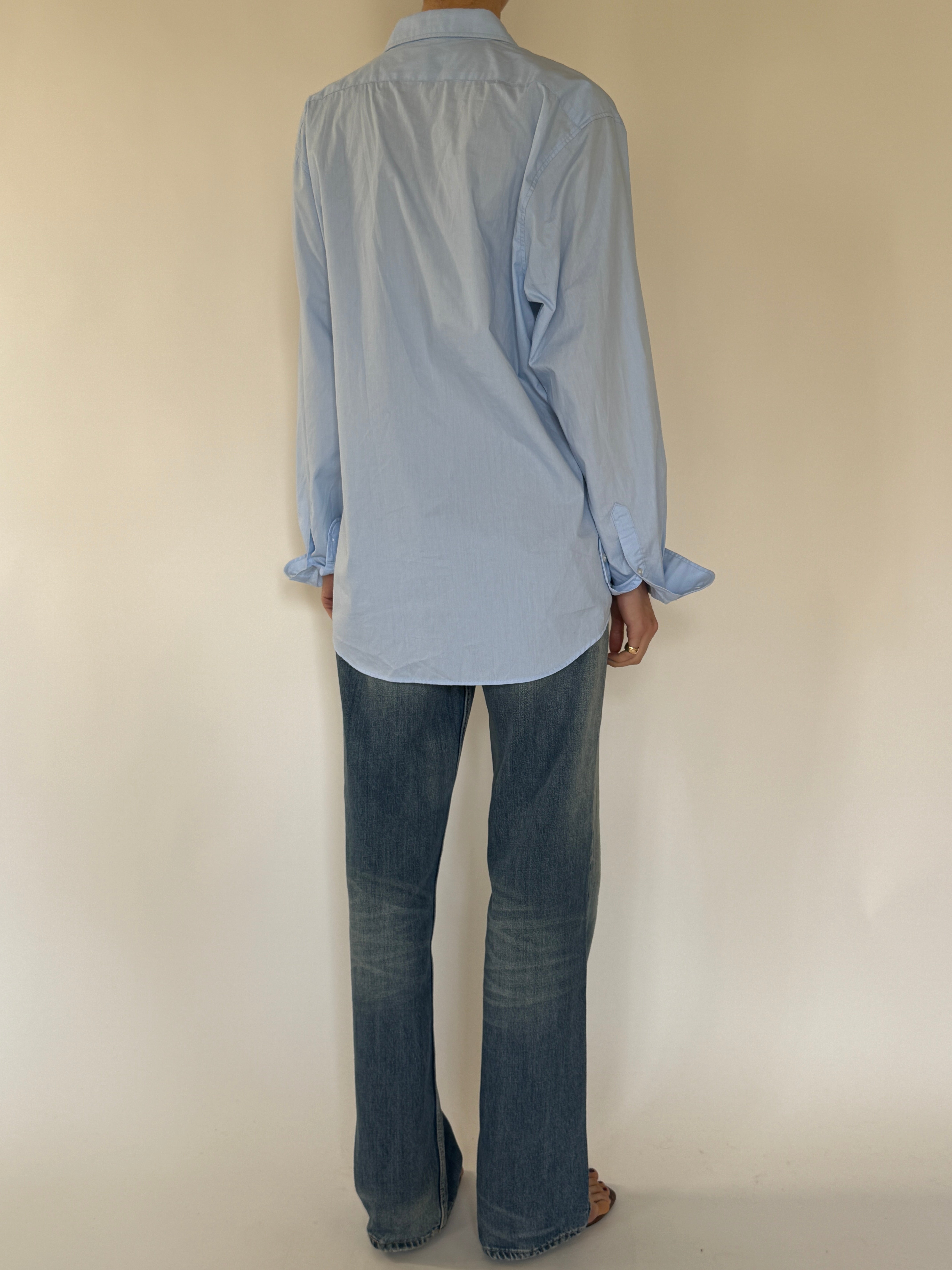 Vintage baby blue classic button-up shirt back view