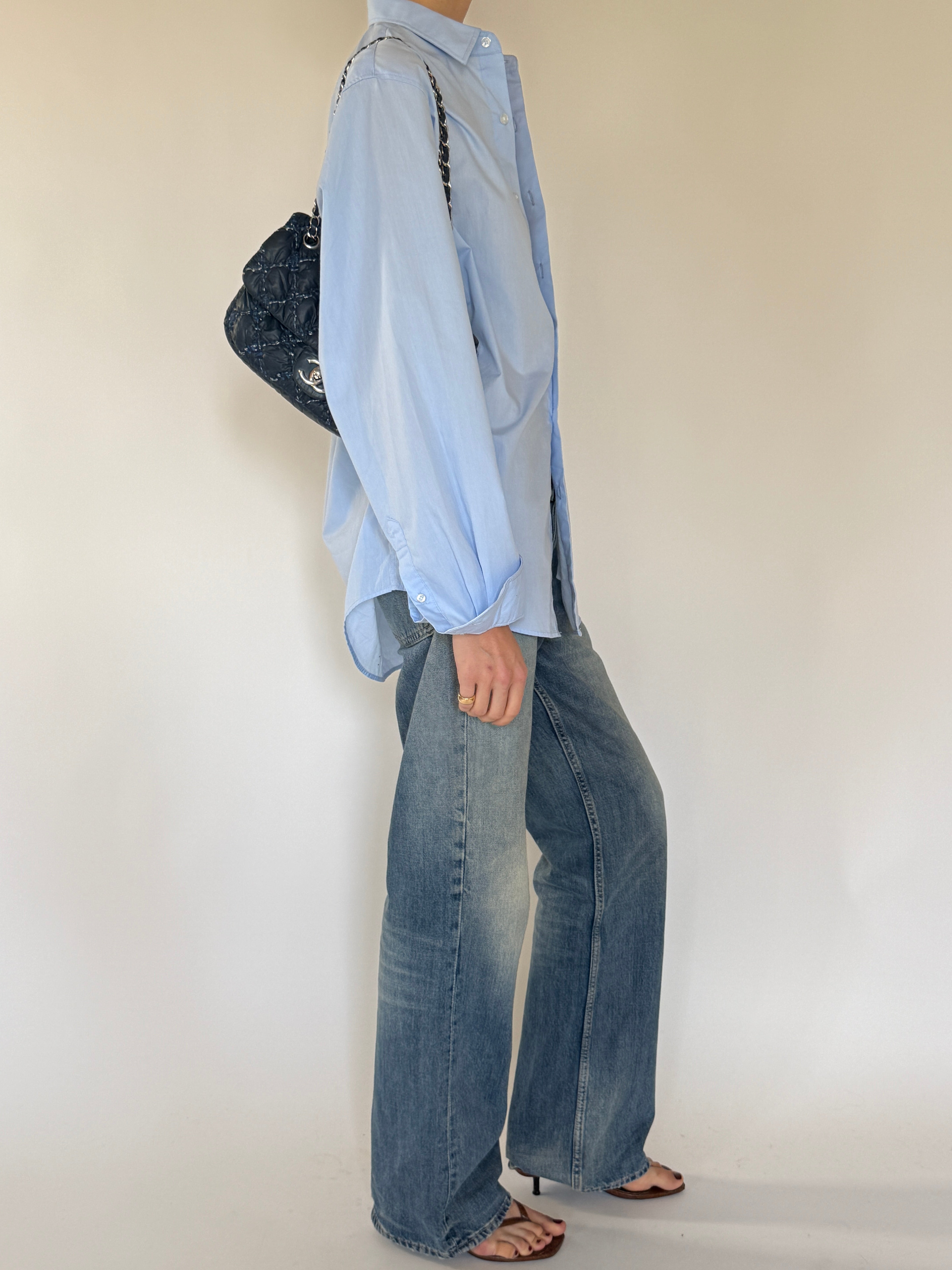 Vintage baby blue oversized shirt side view