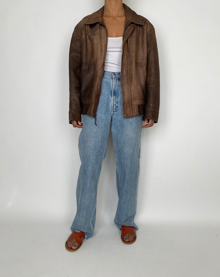 VINTAGE BROWN OVERSIZED LEATHER JACKET 2851
