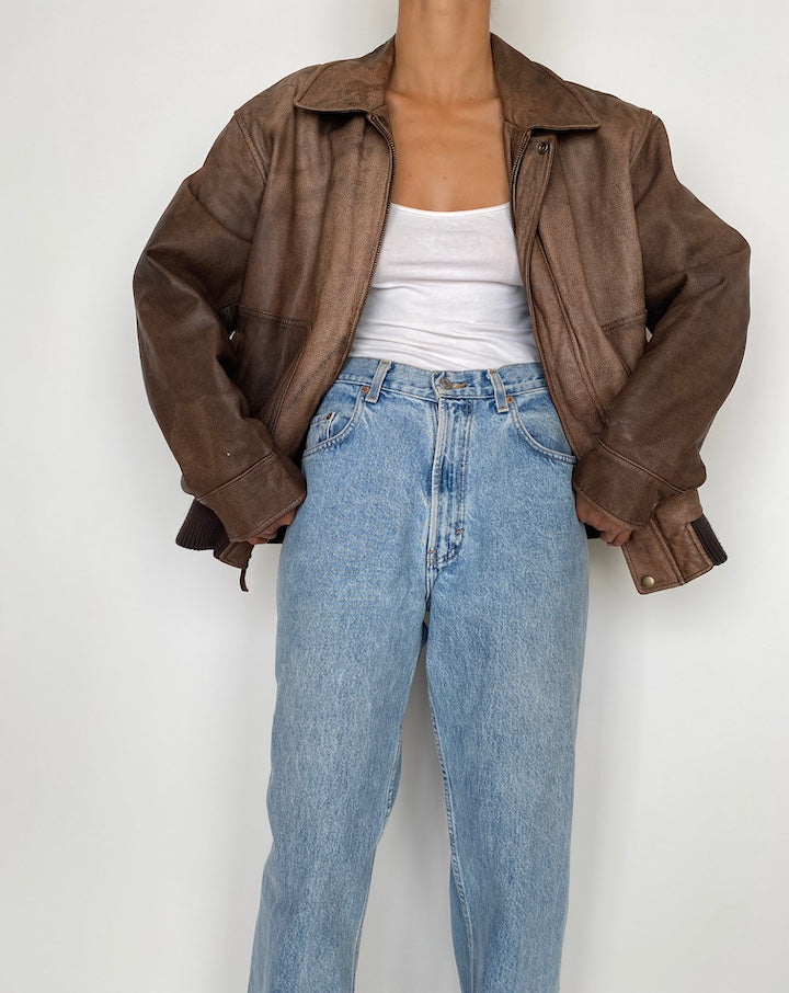VINTAGE BROWN OVERSIZED LEATHER JACKET 2851