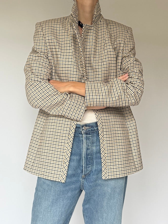 Vintage Houndstooth Blazer in Beige Tones 6150