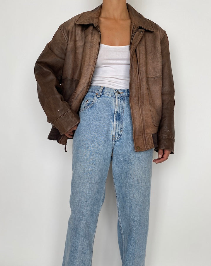 VINTAGE BROWN OVERSIZED LEATHER JACKET 2851