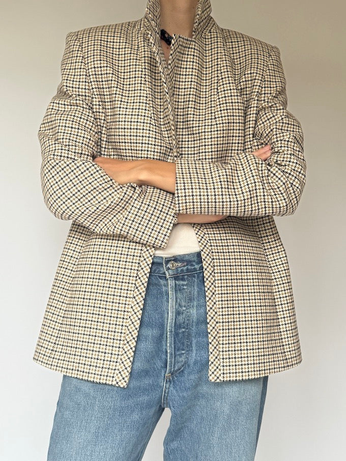 Vintage Houndstooth Blazer in Beige Tones 6150