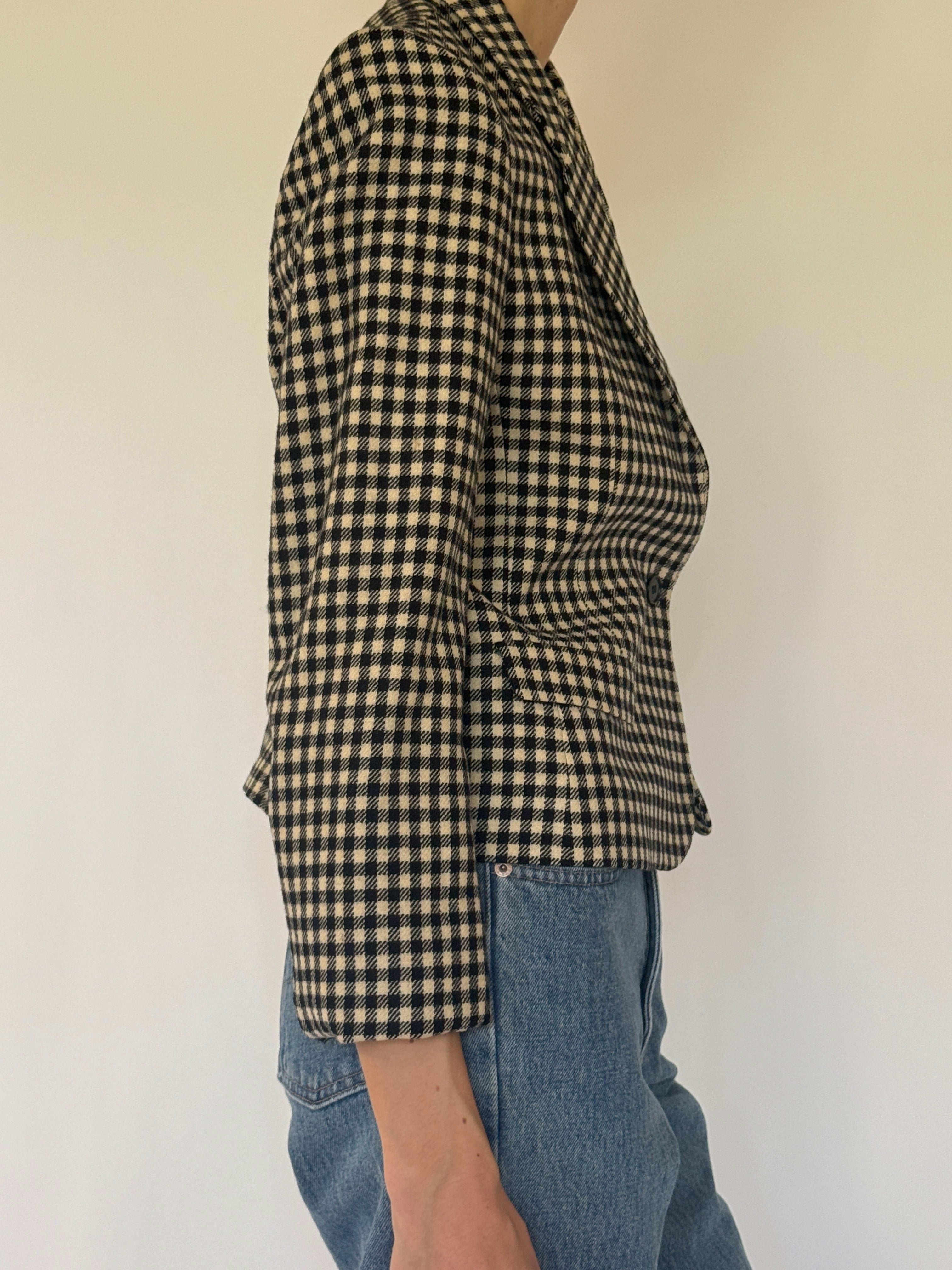 Vintage checkered blazer black ivory side view