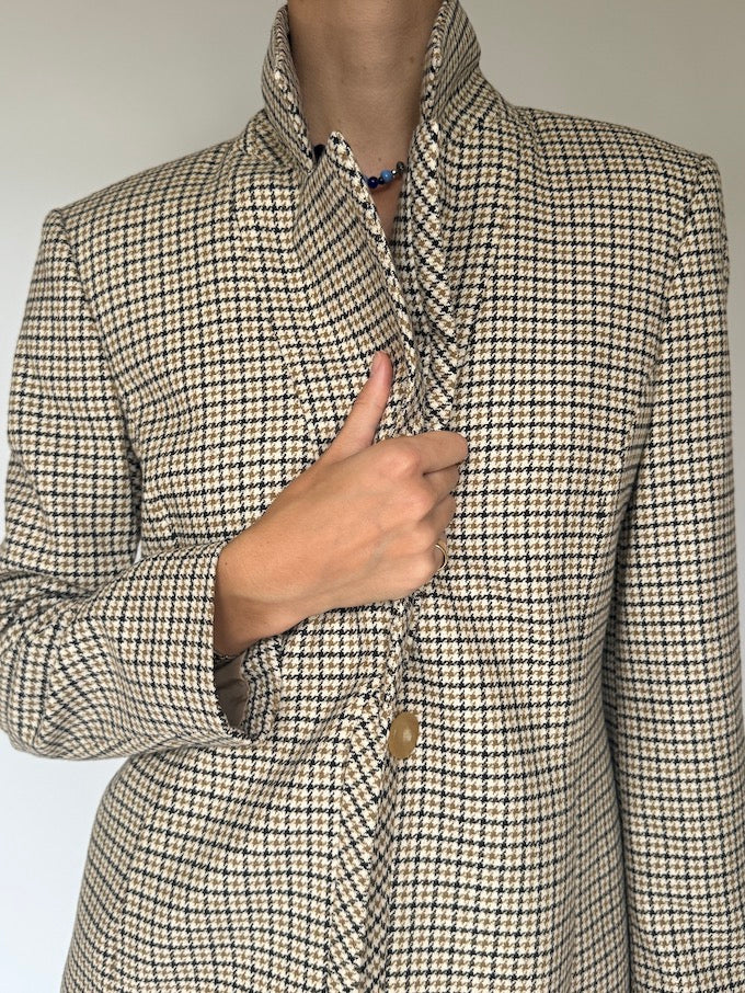 Vintage Houndstooth Blazer in Beige Tones 6150