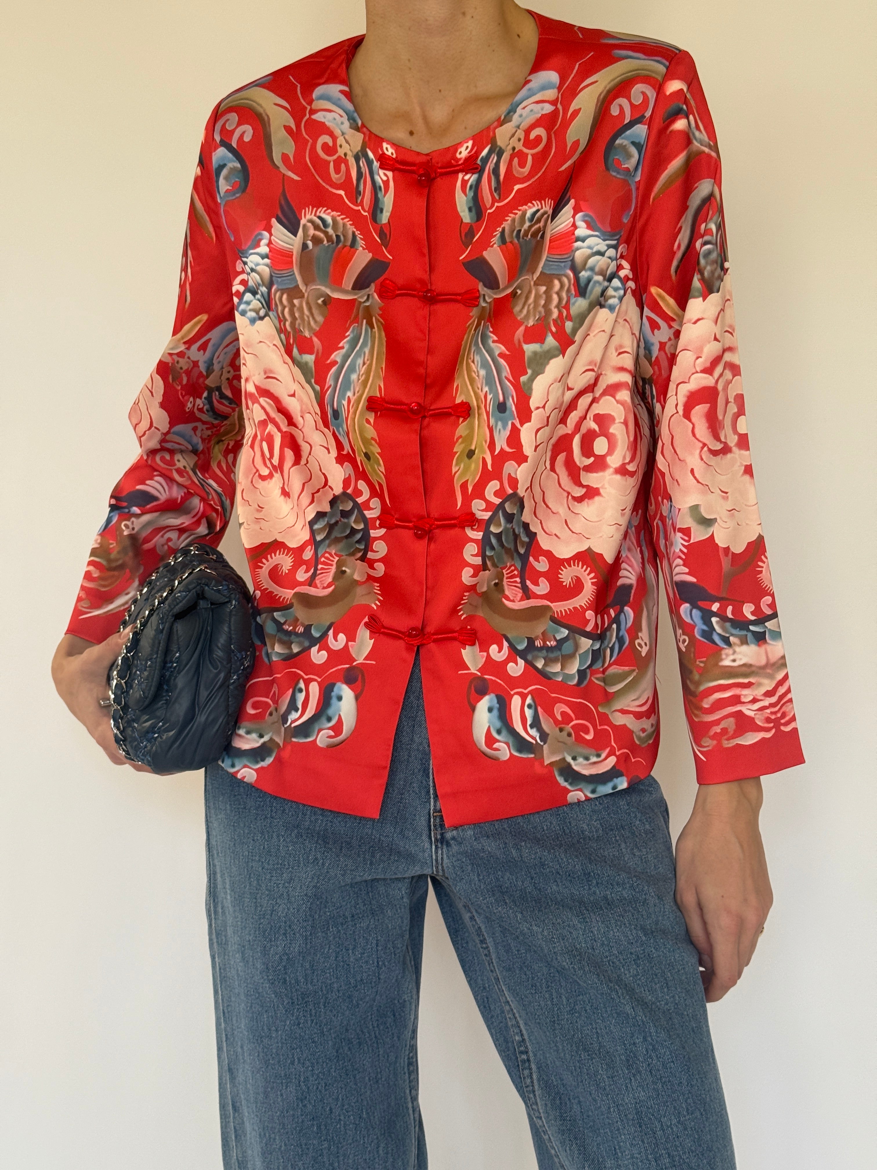 Vintage red frog closure jacket front view
