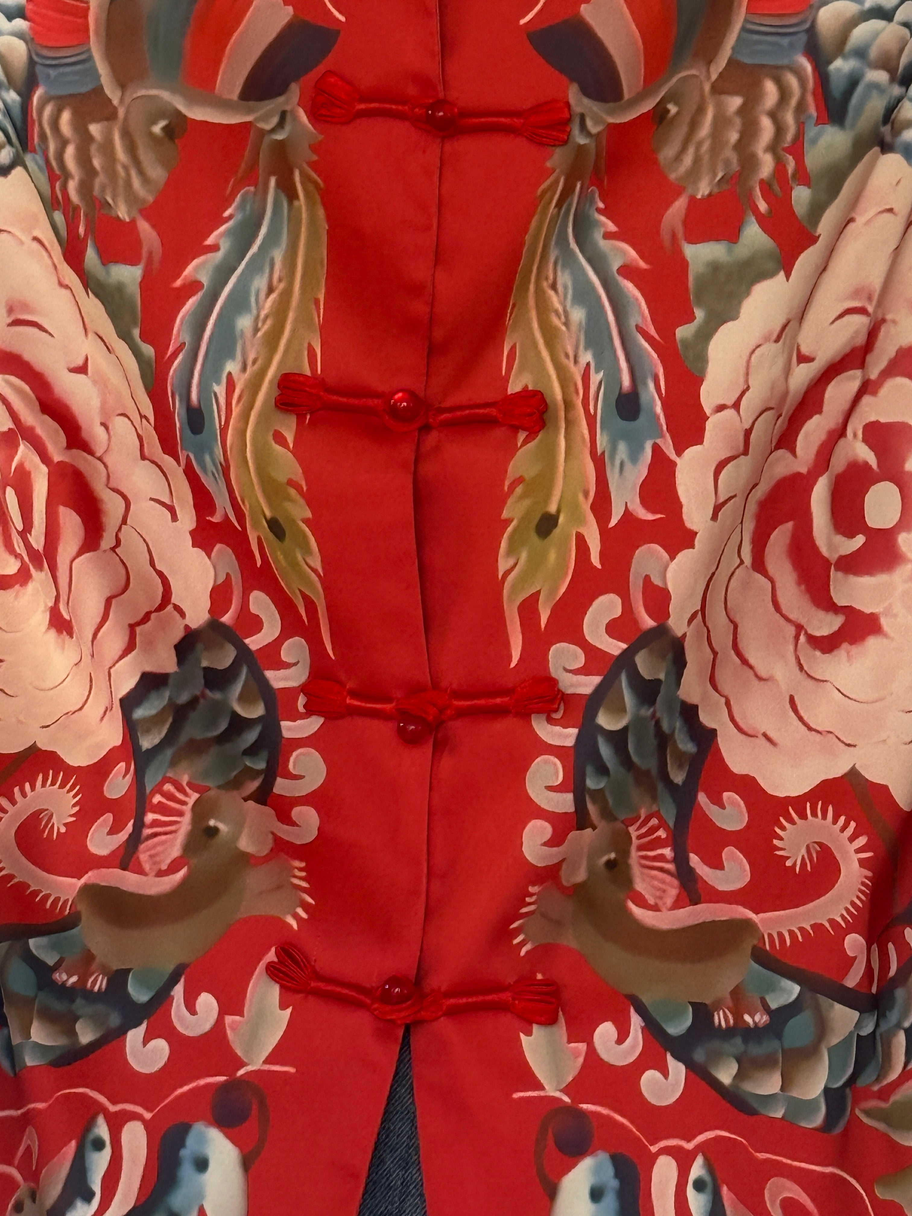 Vintage red jacket frog closure detail