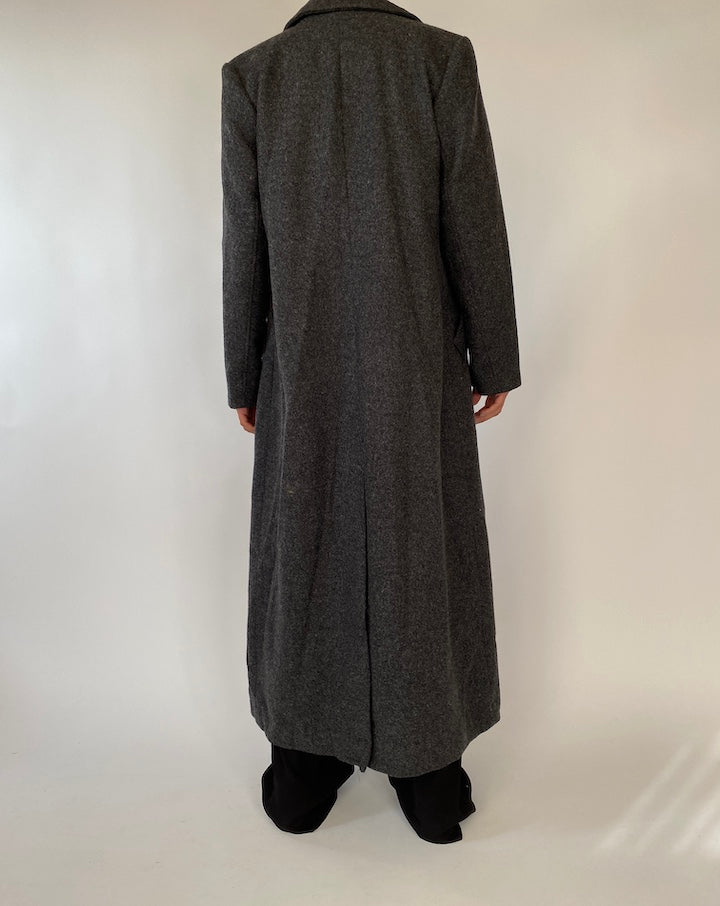 VINTAGE LONG DARK GREY WOOL BLENDED COAT 2352