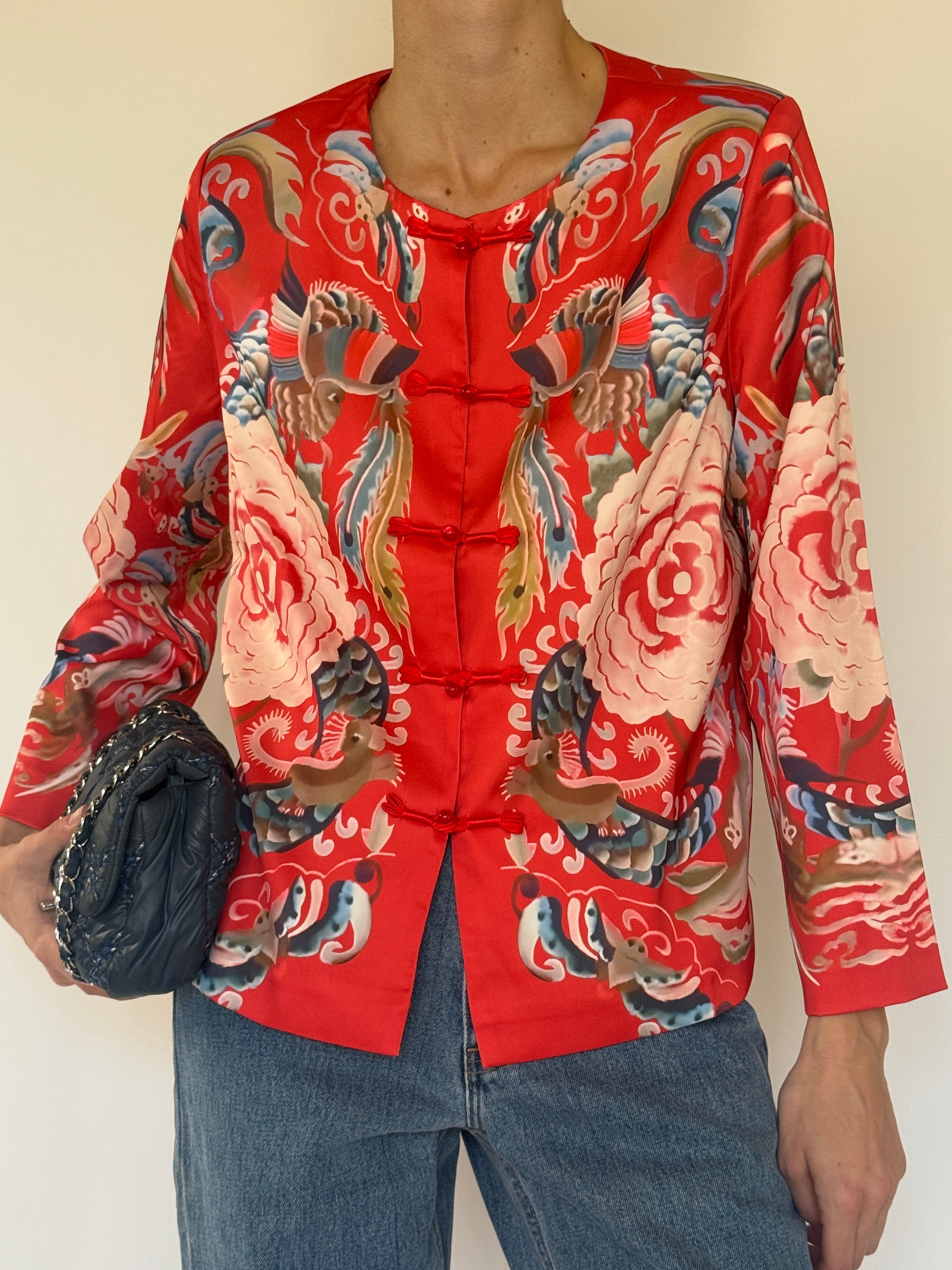 Vintage red frog closure jacket front view