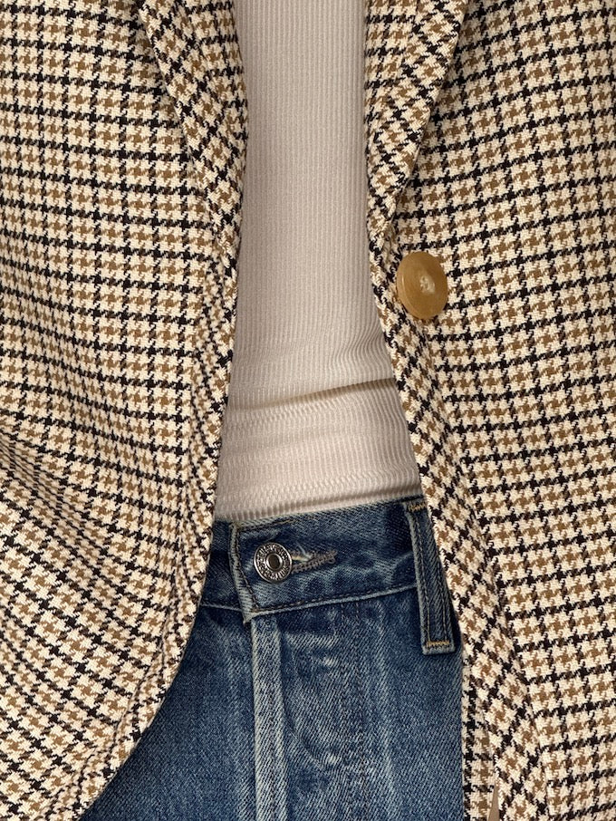 Vintage Houndstooth Blazer in Beige Tones 6150