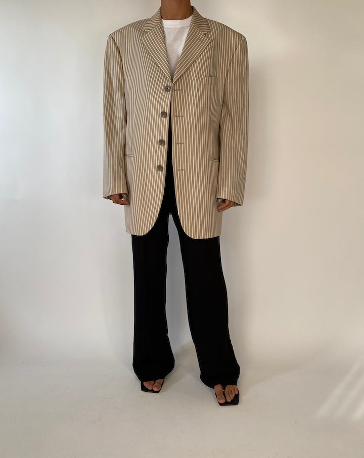 VINTAGE BEIGE SINGLE BREASTED STRIPED BLAZER 2353