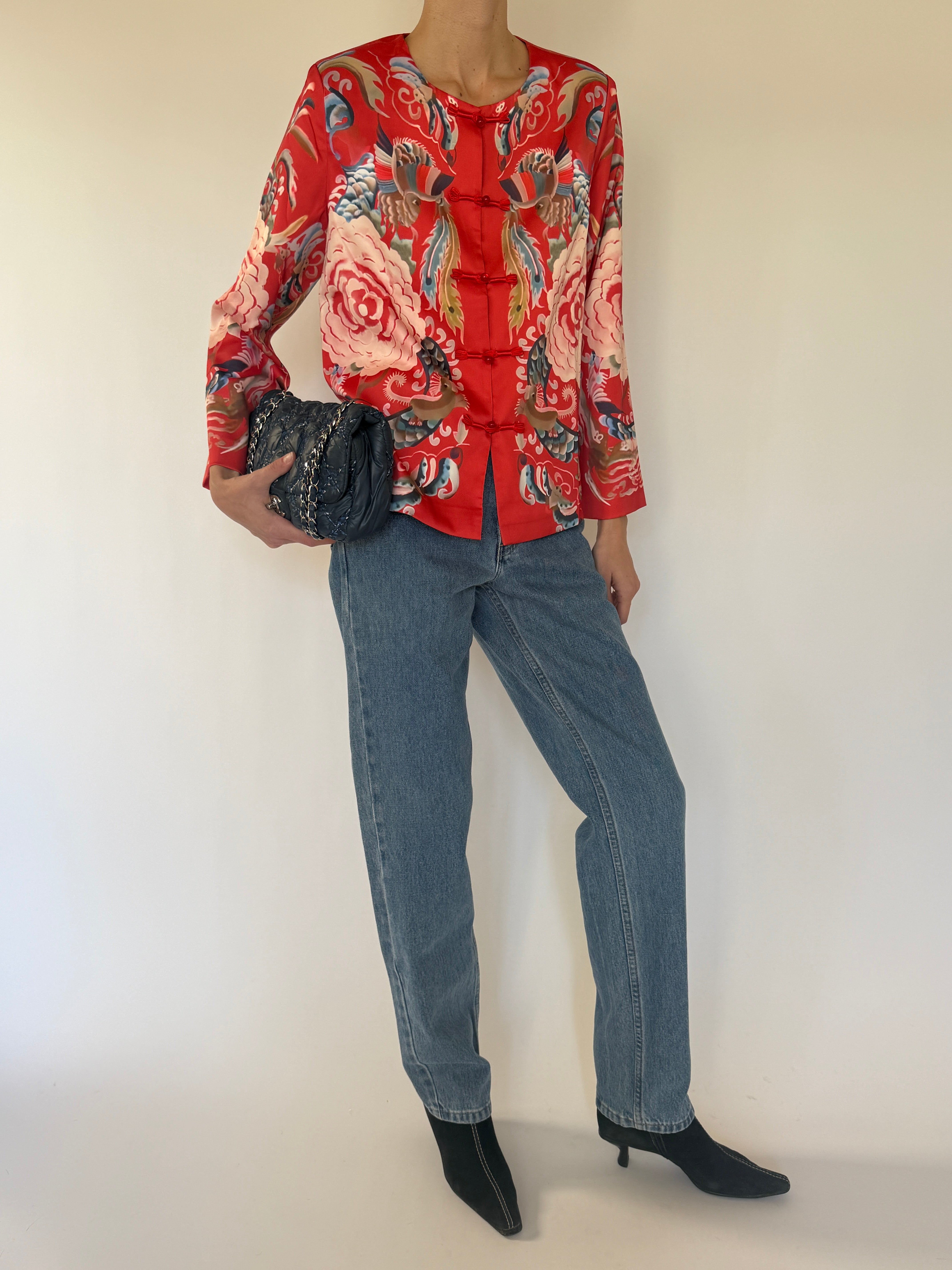 Vintage red frog closure jacket side view