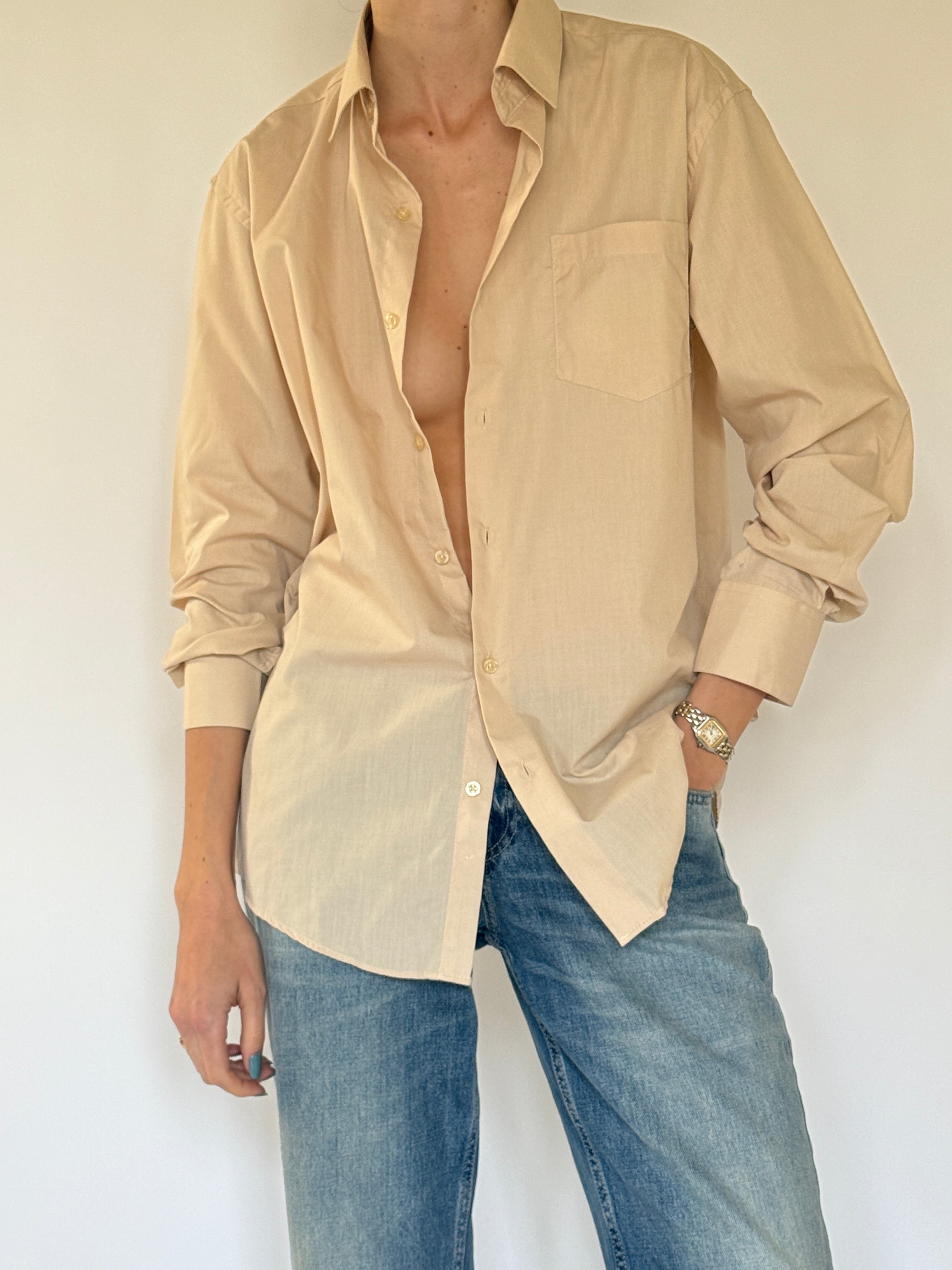 Vintage beige oversized shirt front view