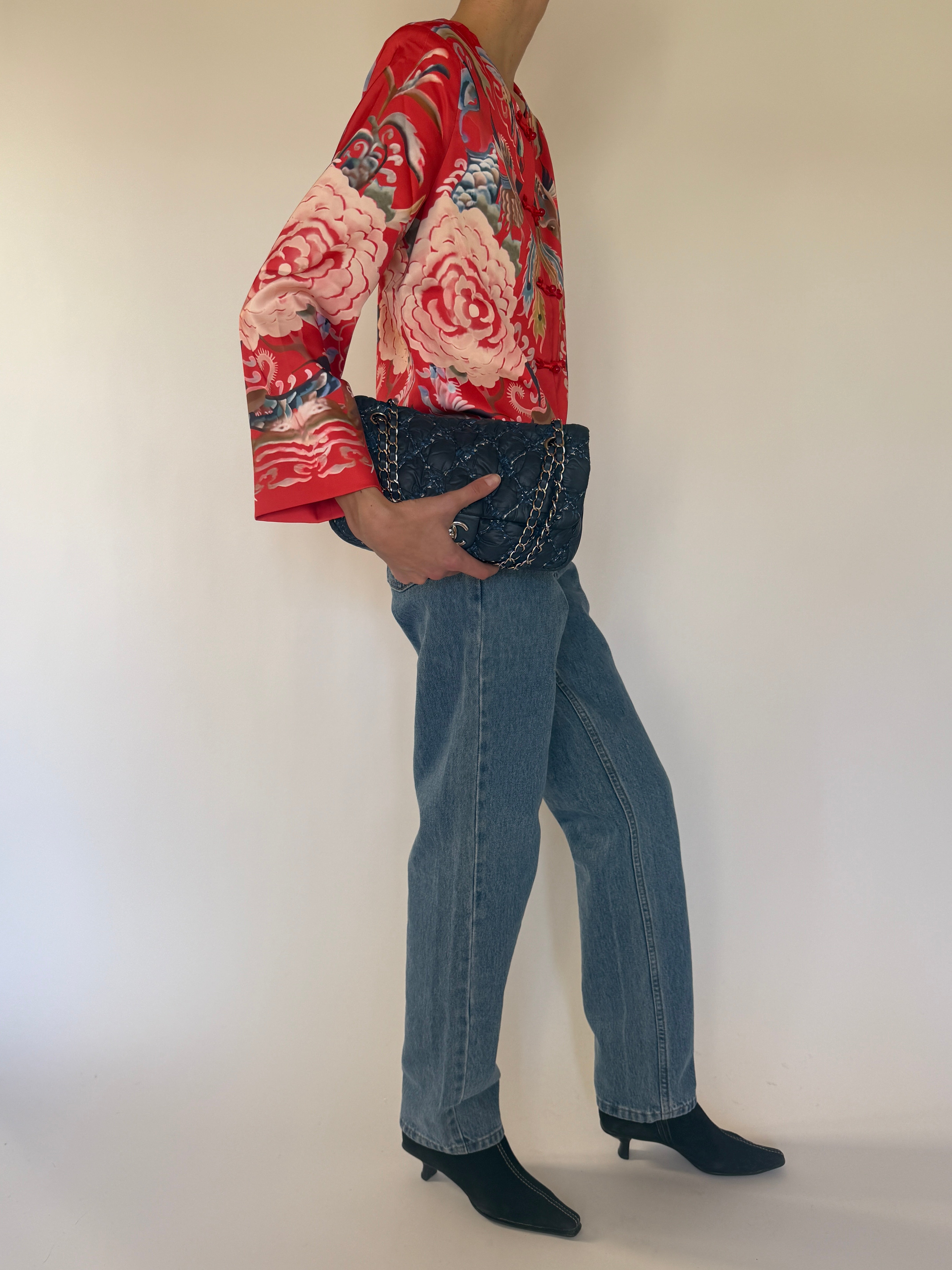Vintage red frog closure jacket side view