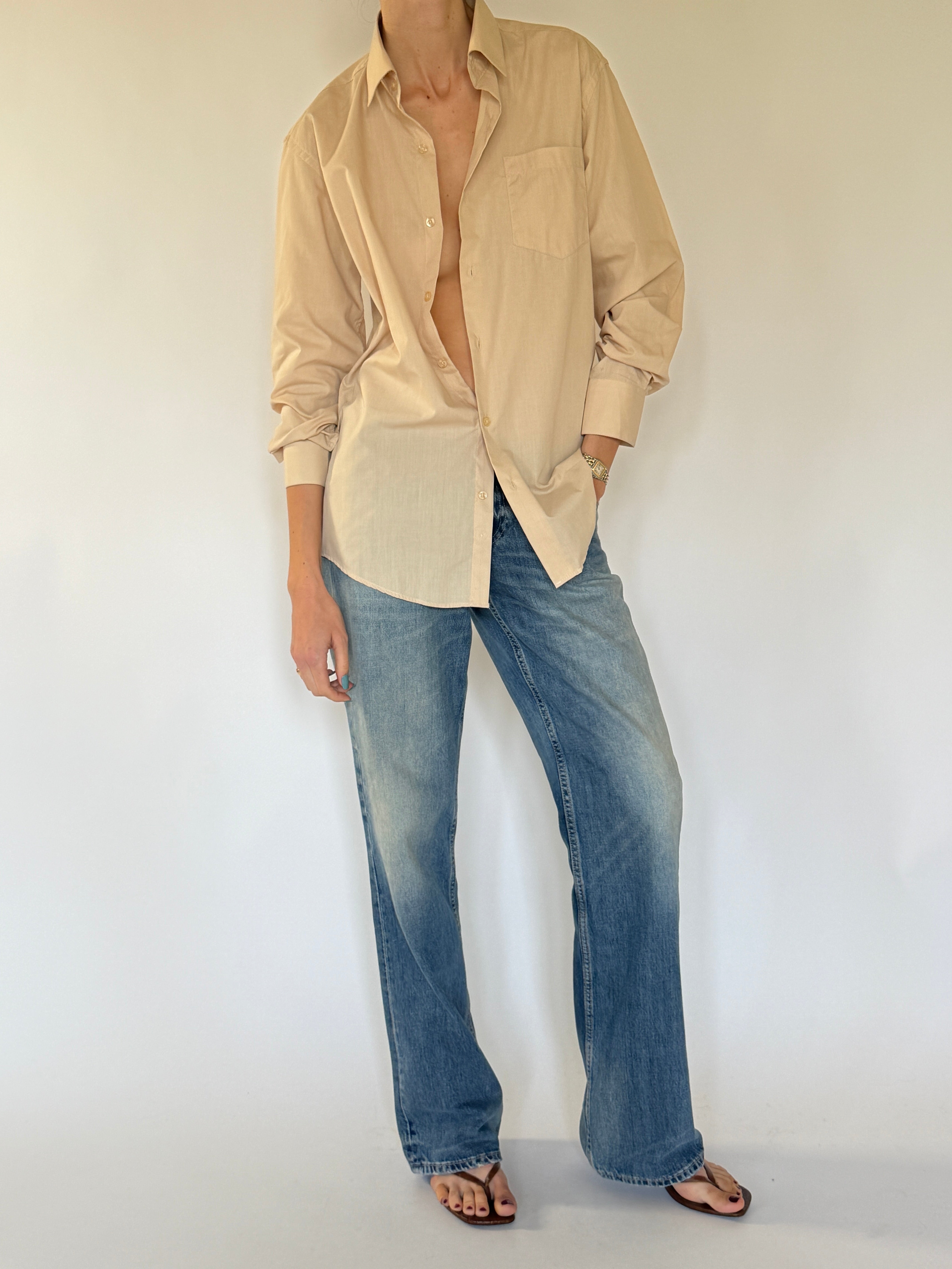 Vintage beige oversized shirt front view