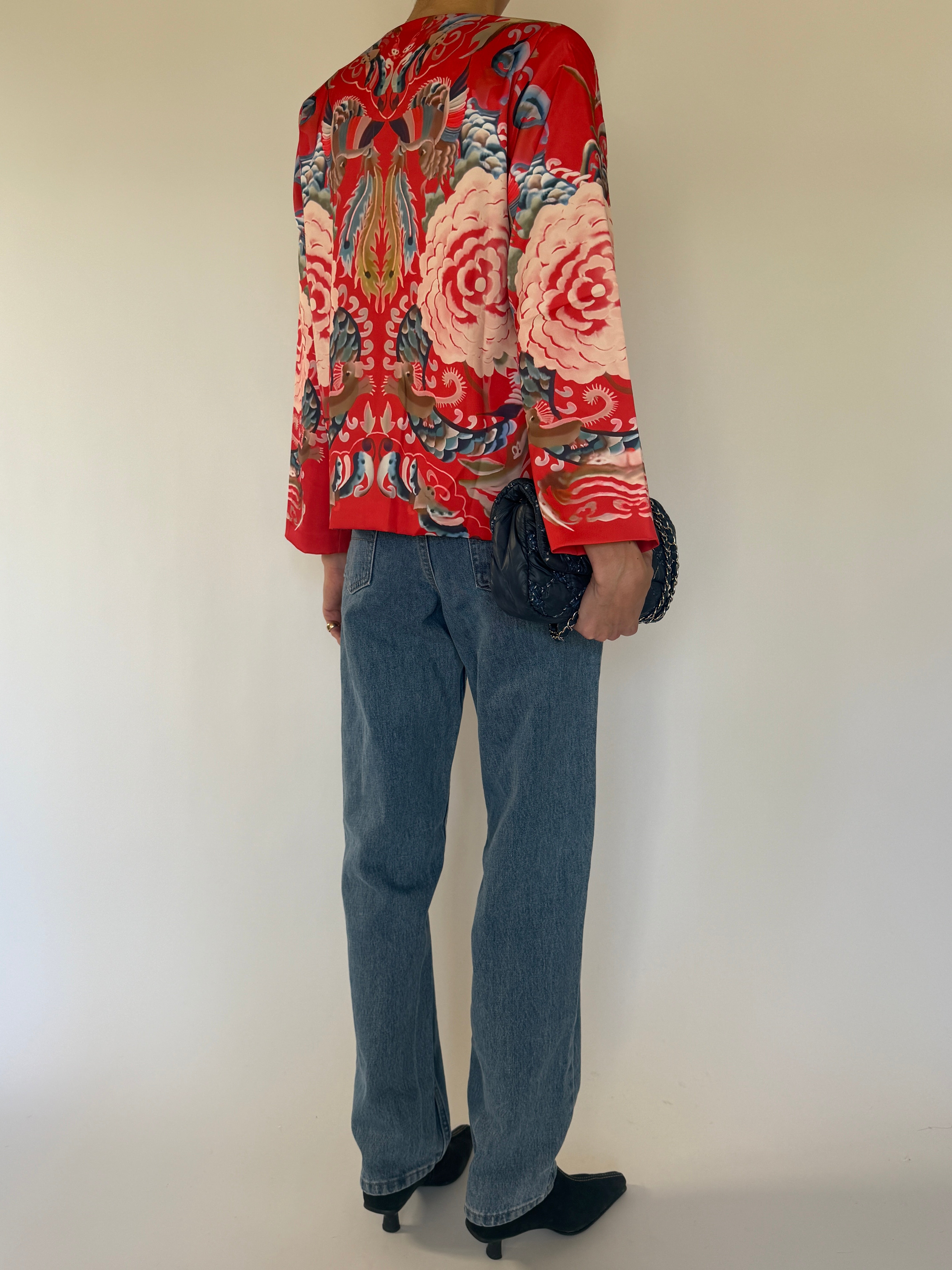 Vintage red frog closure jacket back view
