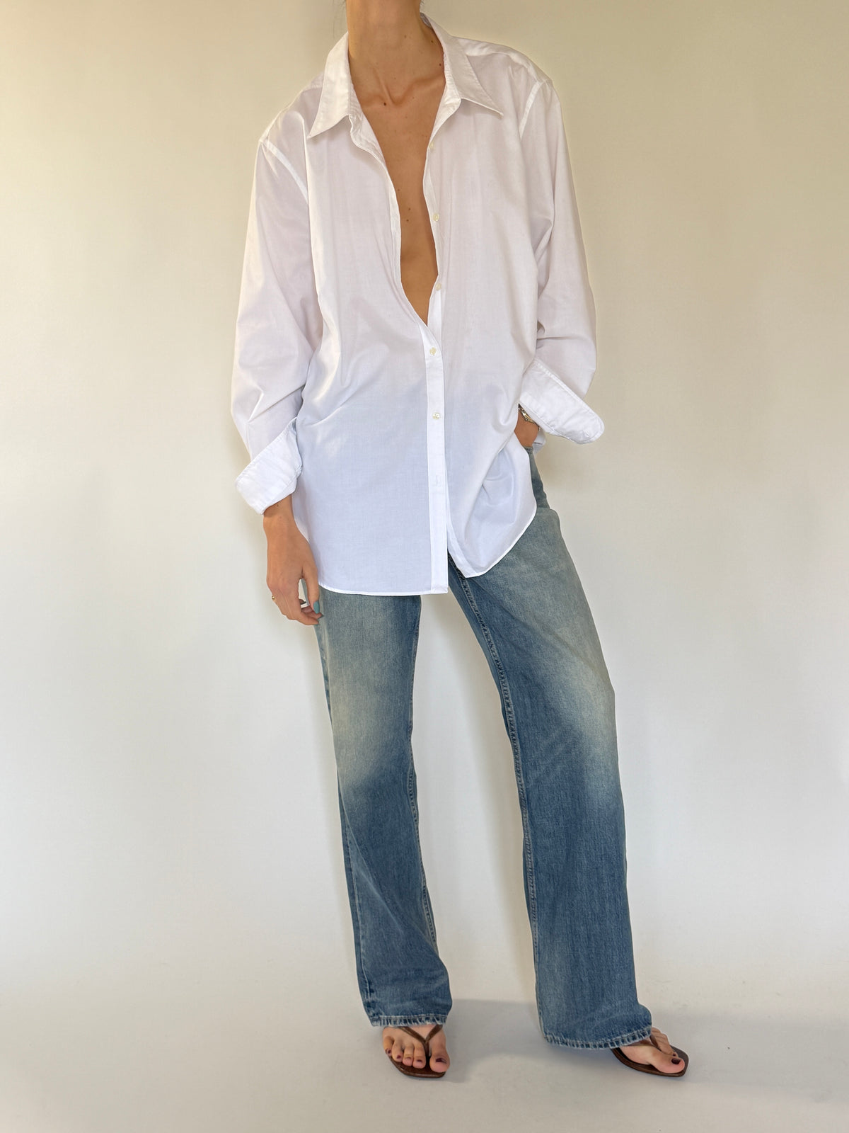 Vintage oversized white button-up shirt front view
