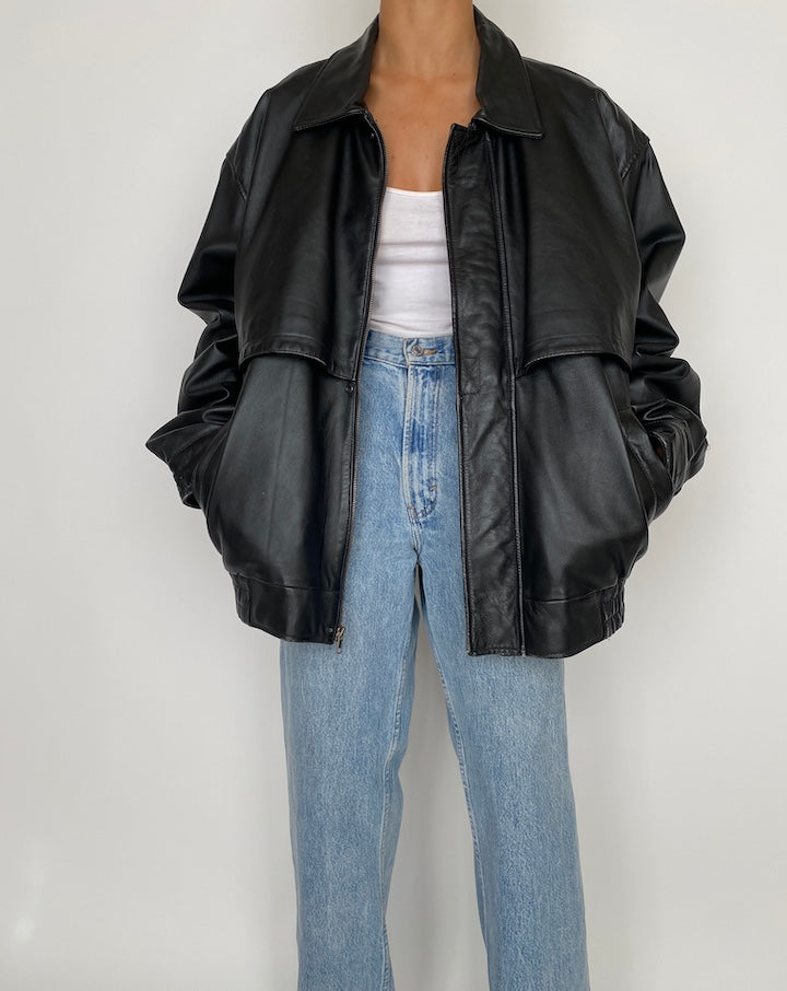 VINTAGE BLACK OVERSIZED LEATHER JACKET 2854