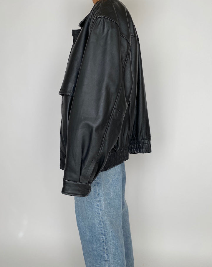 VINTAGE BLACK OVERSIZED LEATHER JACKET 2854