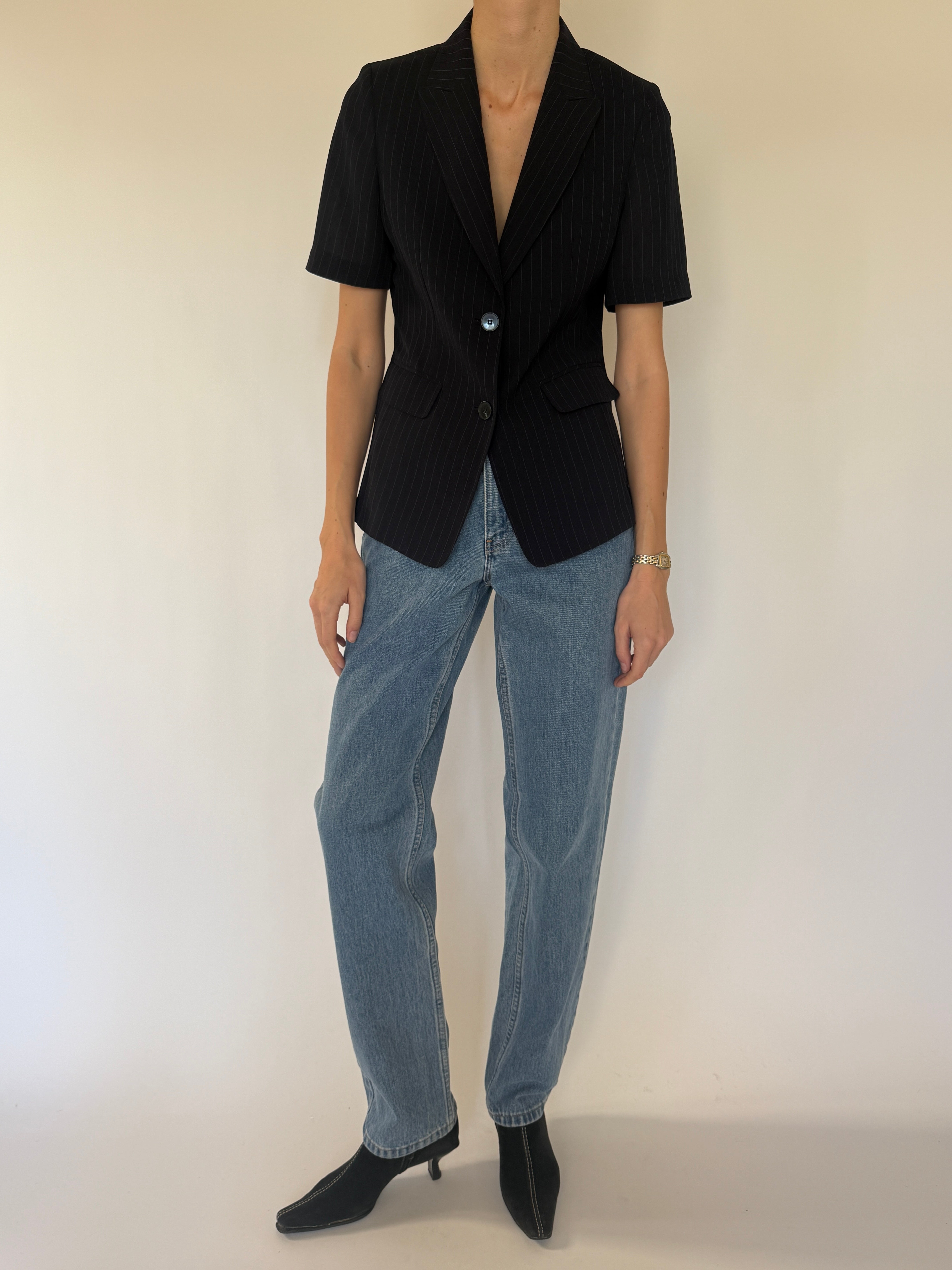 Vintage short sleeve pinstripe blazer front view