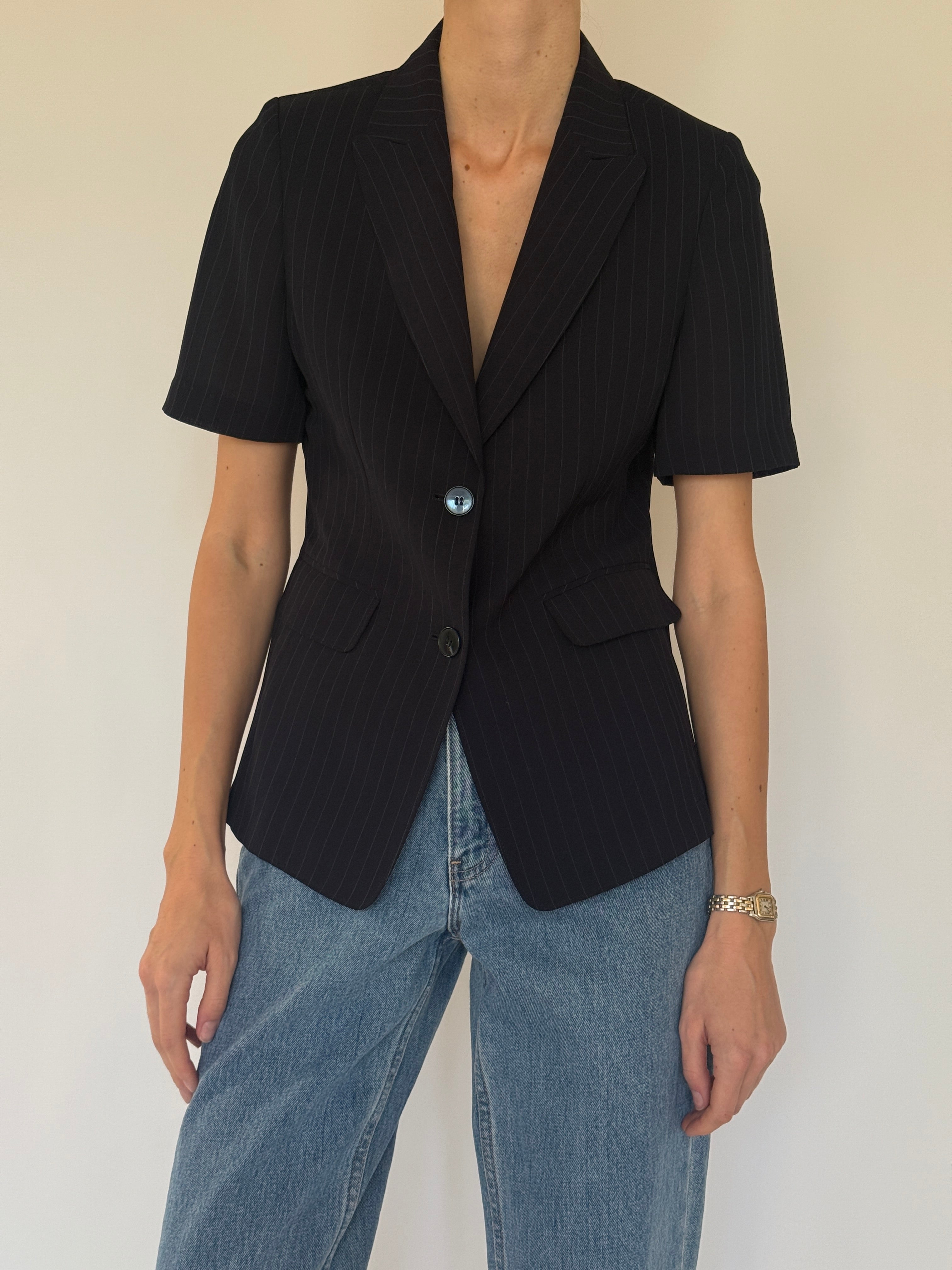 Vintage short sleeve pinstripe blazer front view