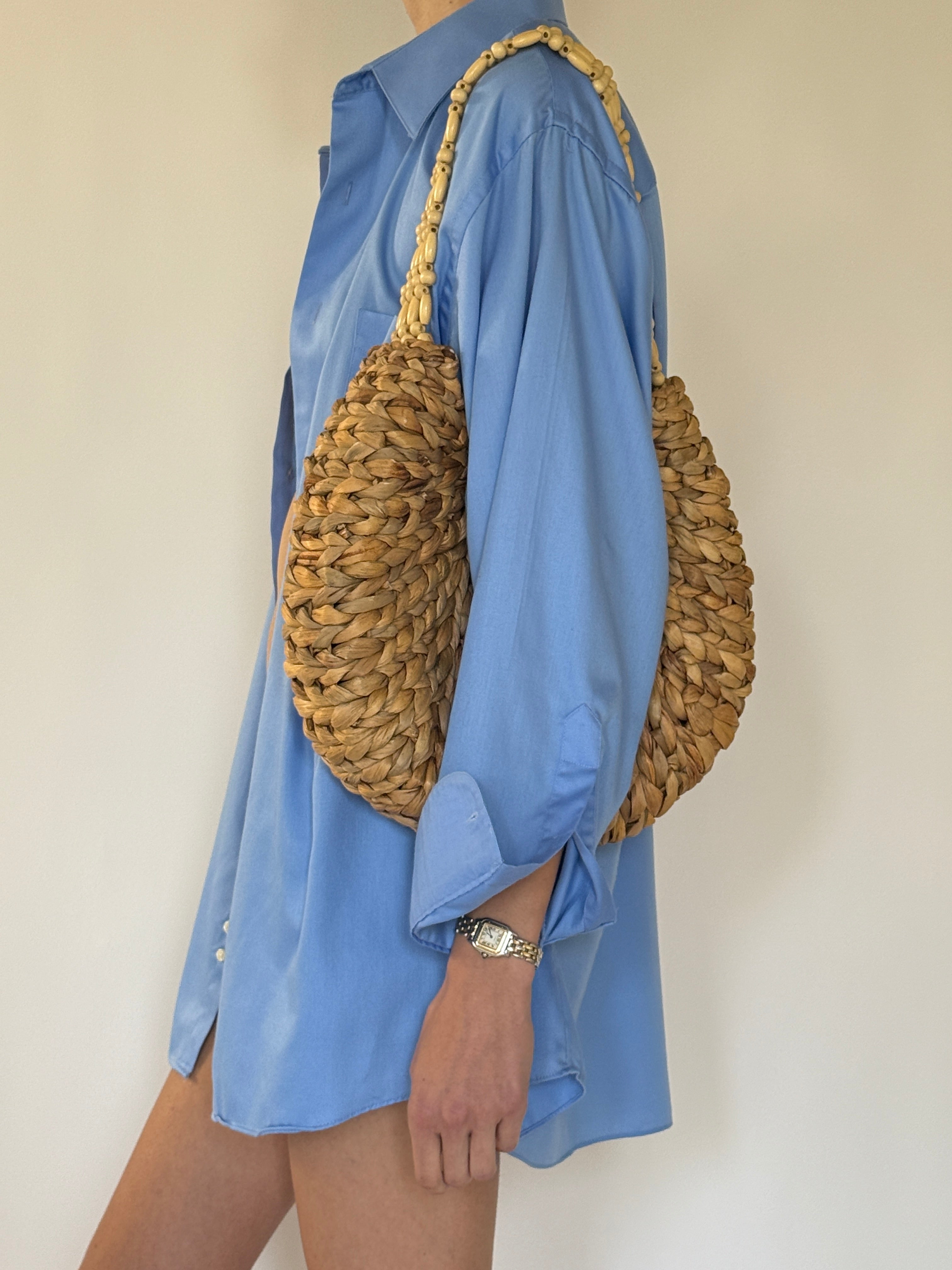 Vintage blue cotton blend shirt side view