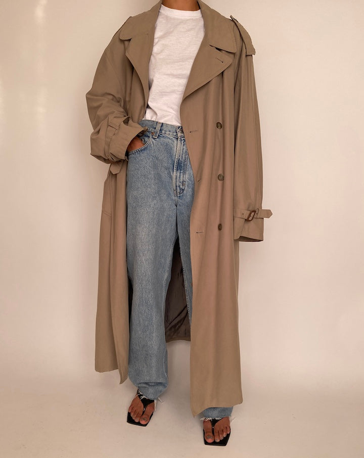 VINTAGE LONG OVERSIZED BEIGE TRENCH COAT 2359