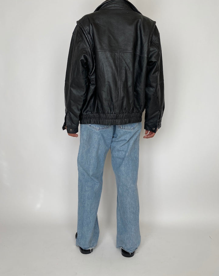 VINTAGE OVERSIZED BOXY BLACK LEATHER JACKET 2856