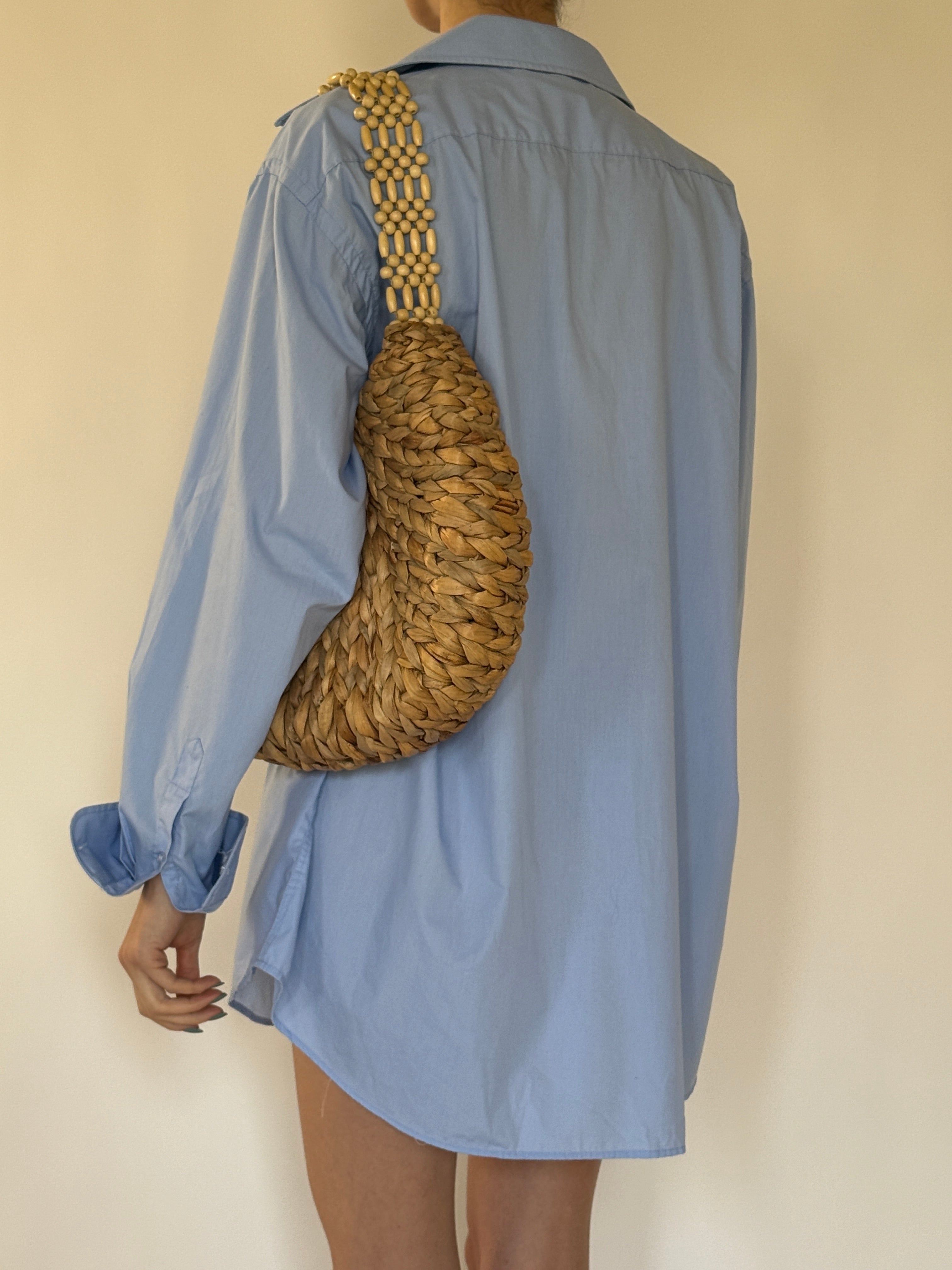 Vintage oversized cotton shirt back view baby blue