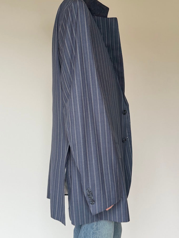 Vintage Striped Virgin Wool Blazer Navy 5962