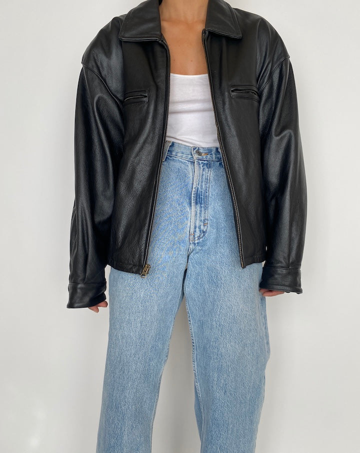 VINTAGE BLACK OVERSIZED LEATHER JACKET 2858