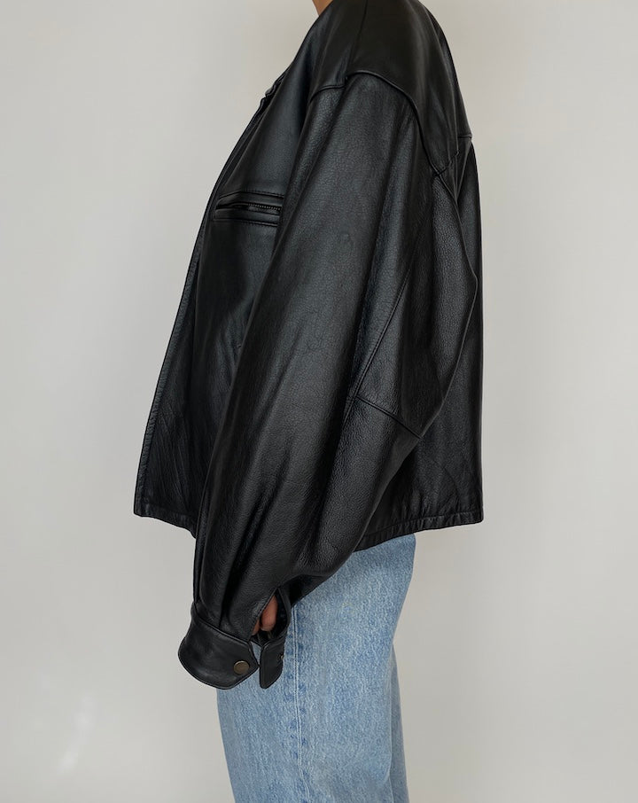 VINTAGE BLACK OVERSIZED LEATHER JACKET 2858