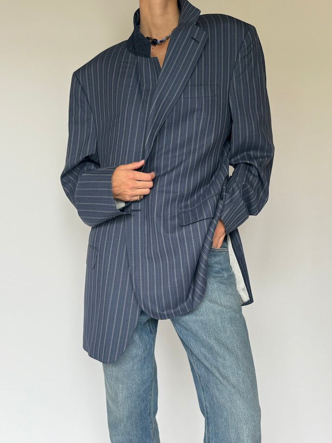 Vintage Striped Virgin Wool Blazer Navy 5962