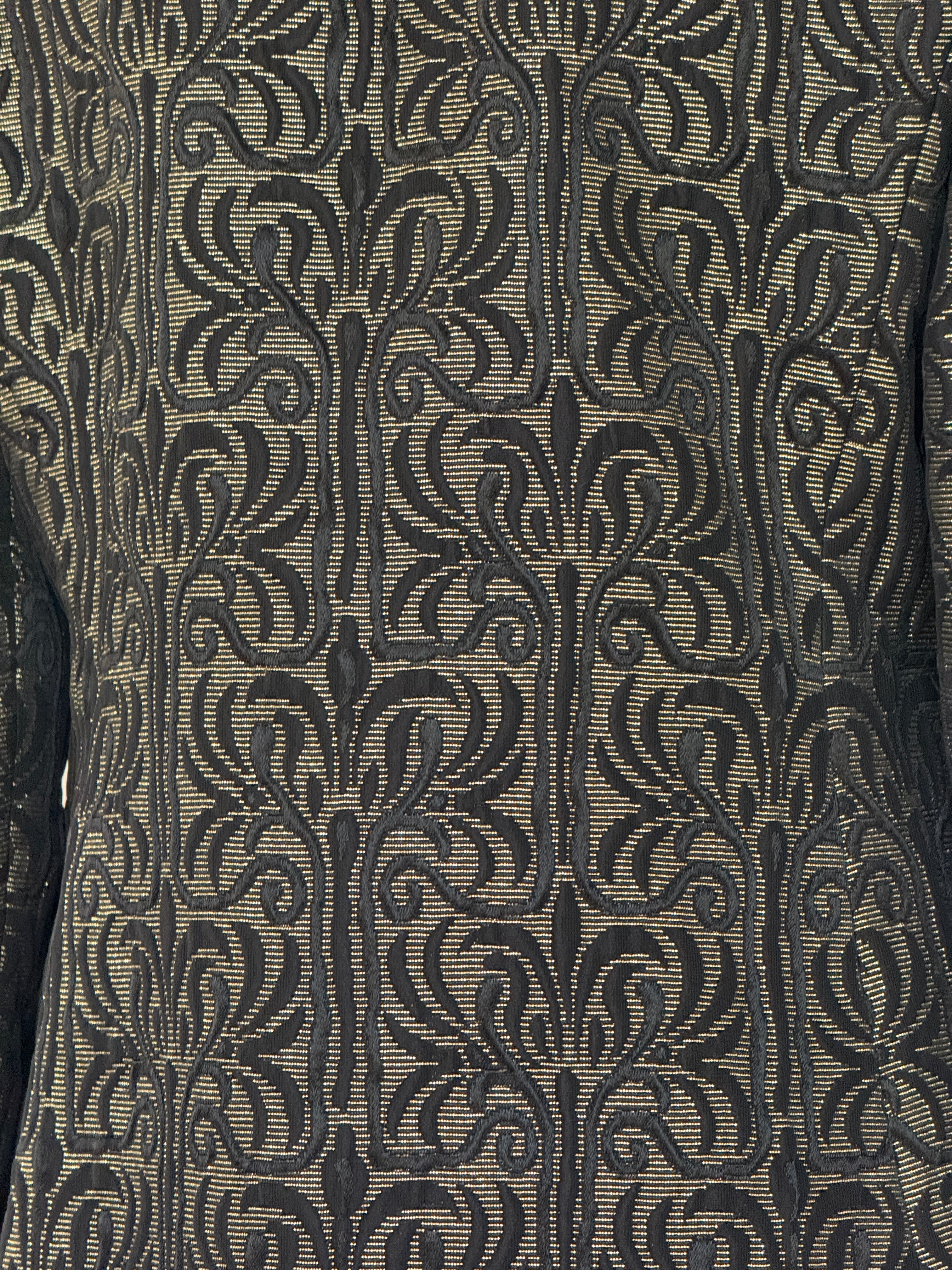 Vintage black and gold V-neck blazer close-up front view