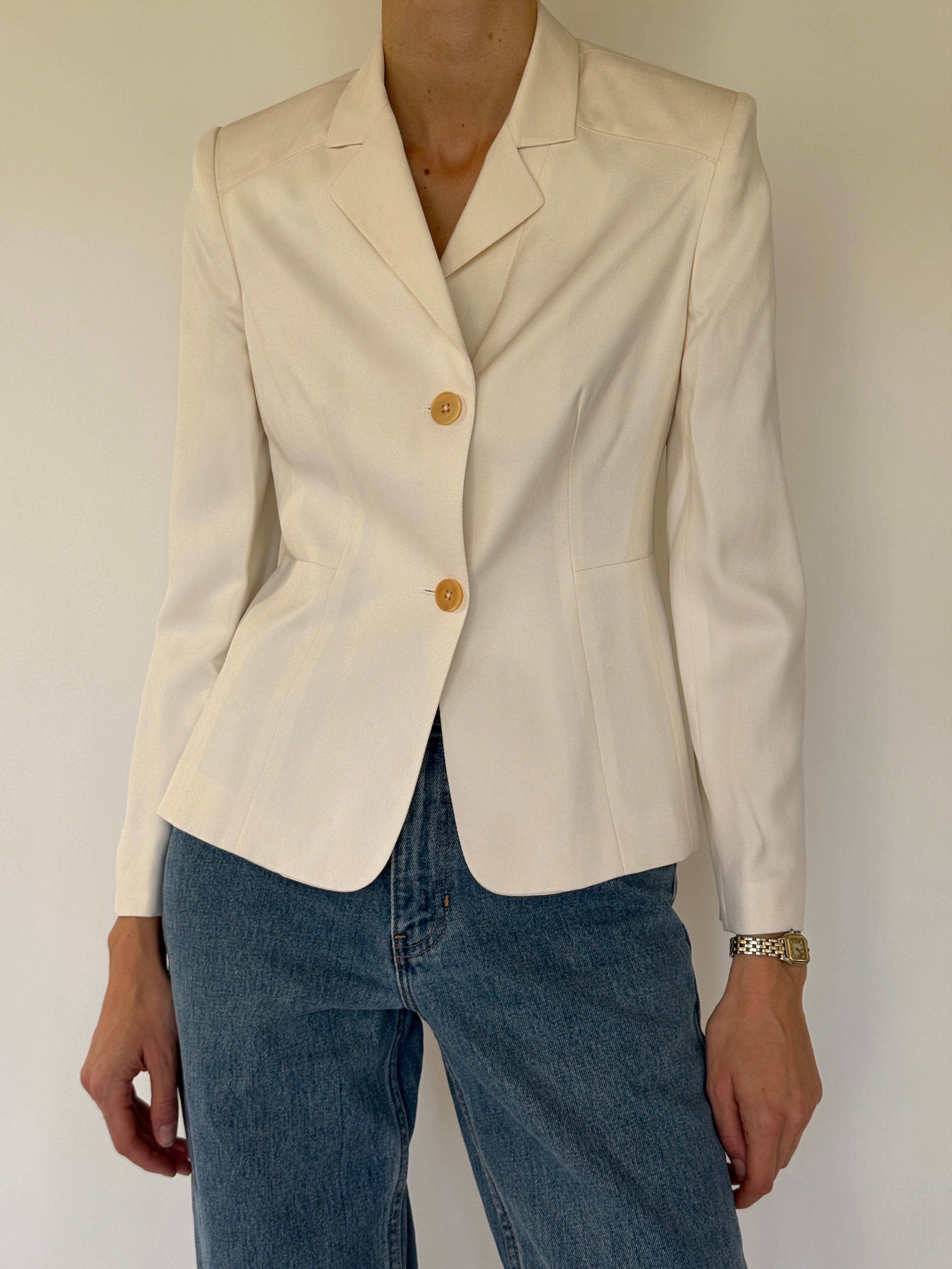 Vintage ivory tailored blazer front view