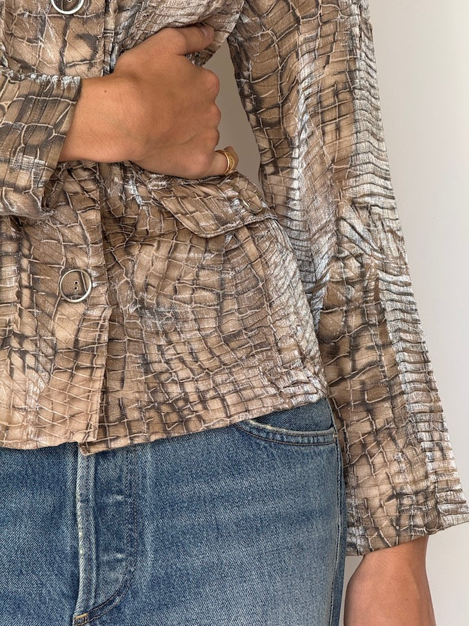 Vintage Croc-Effect Button-Up Jacket 6634