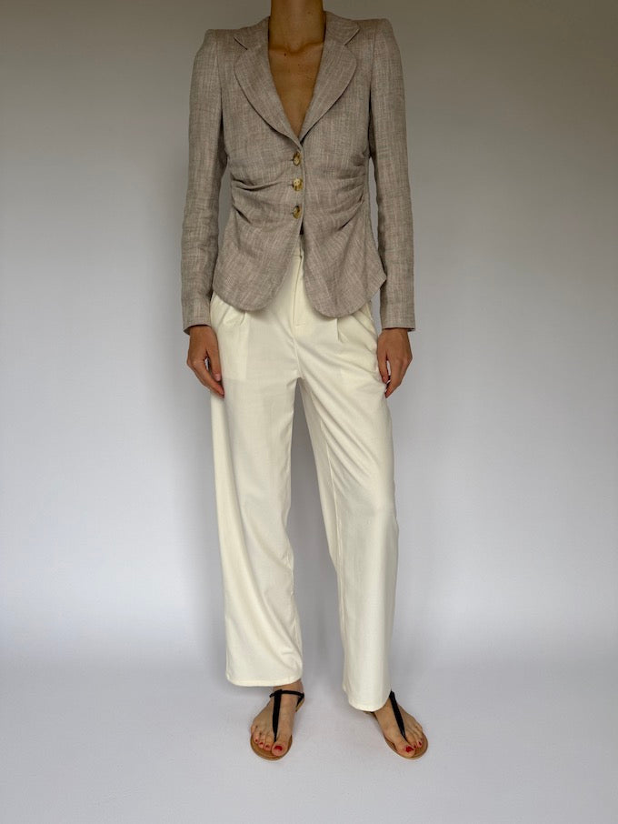 Vintage tailored linen-blend blazer neutral beige tone 6043